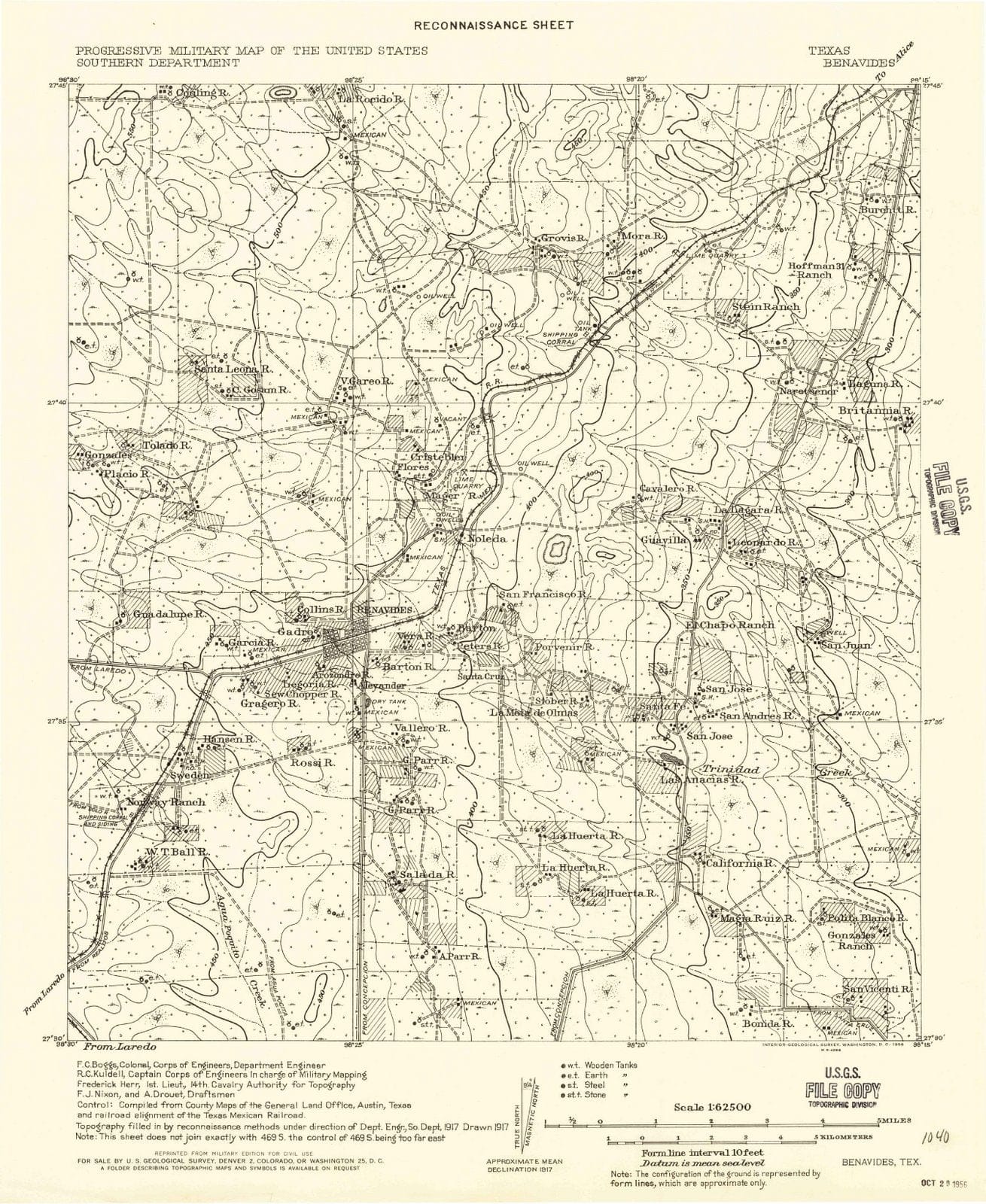 1956 Benavides, TX - Texas - USGS Topographic Map