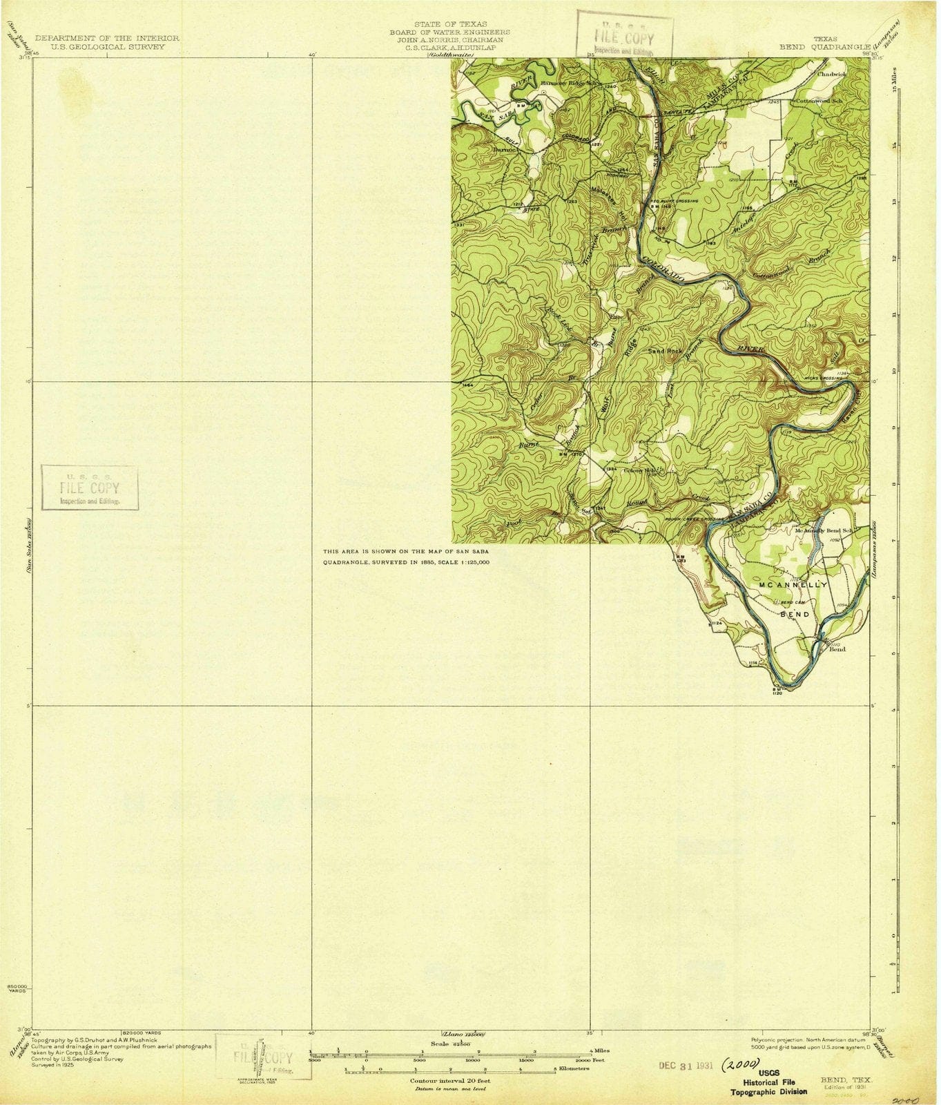 1931 Bend, TX - Texas - USGS Topographic Map