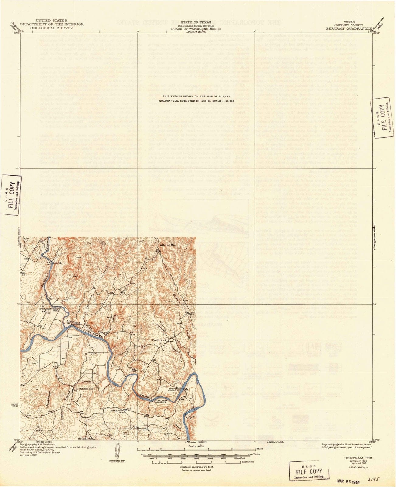 1932 Bertram, TX - Texas - USGS Topographic Map