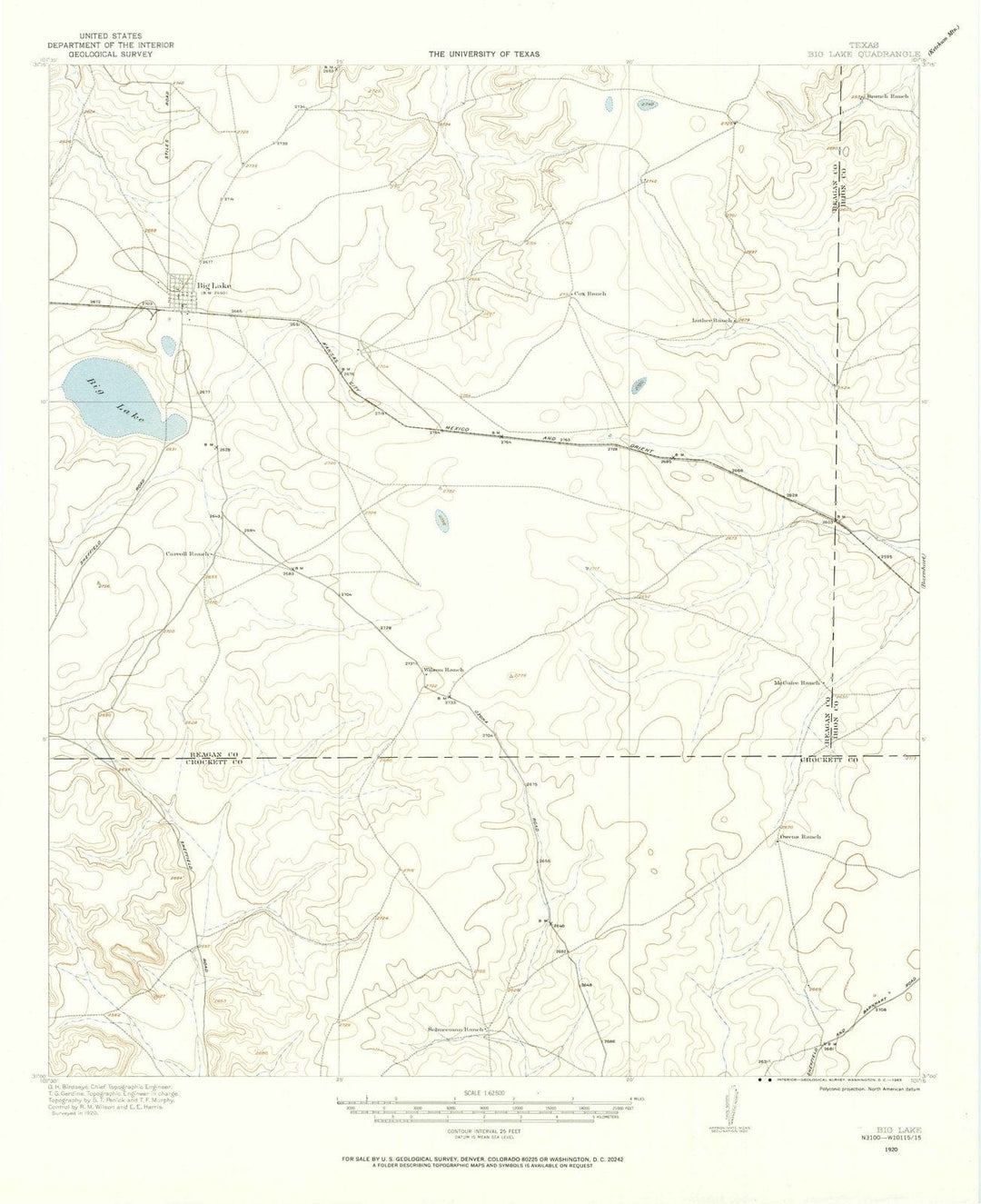 1920 Big Lake, TX - Texas - USGS Topographic Map