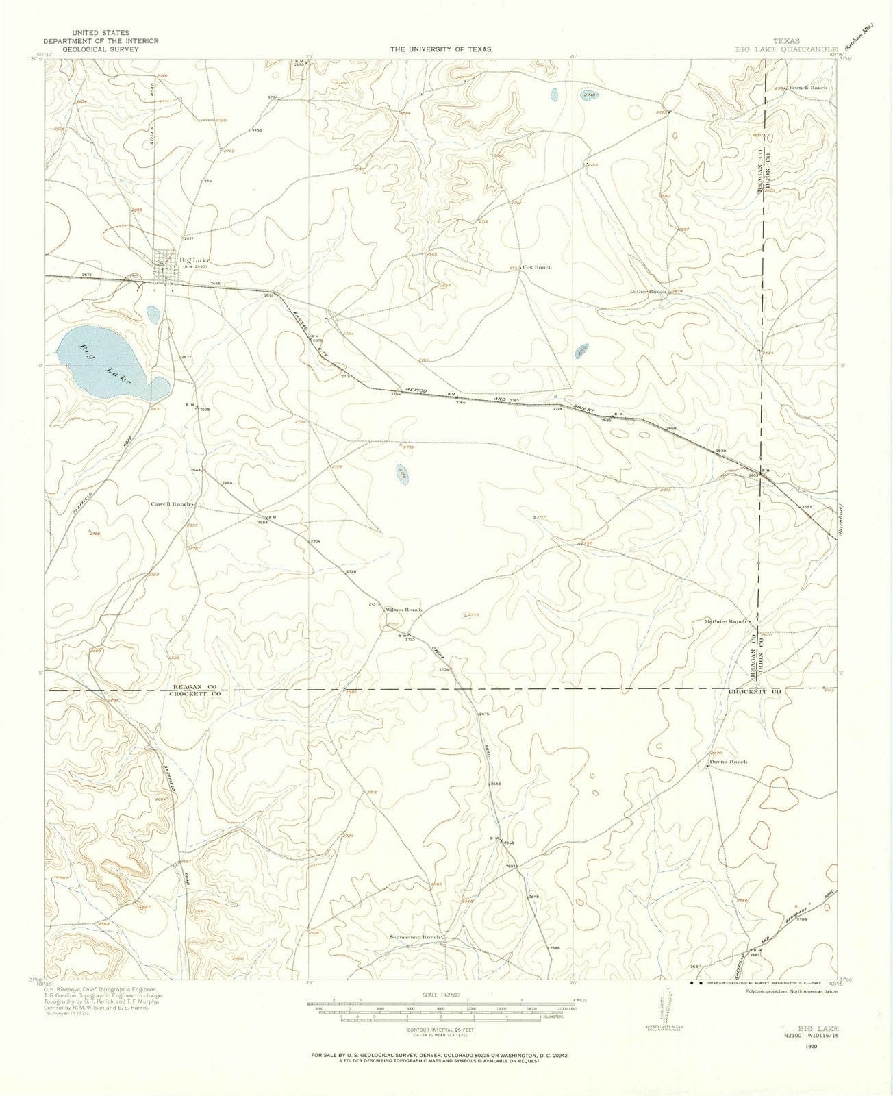 1920 Big Lake, TX - Texas - USGS Topographic Map
