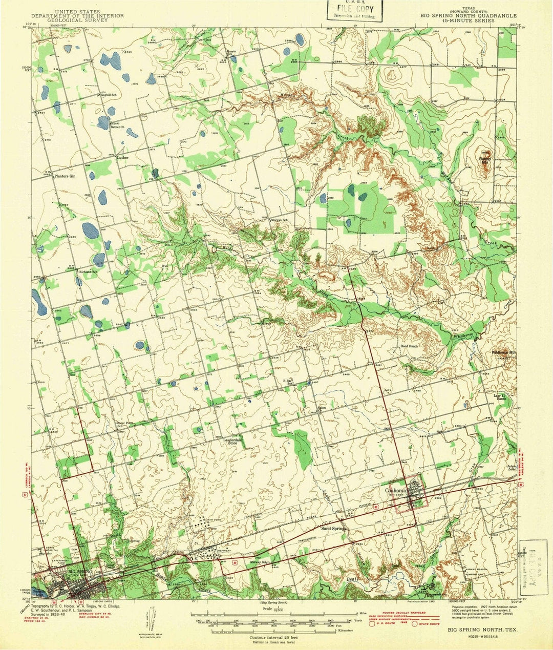 1942 Big Spring North, TX - Texas - USGS Topographic Map