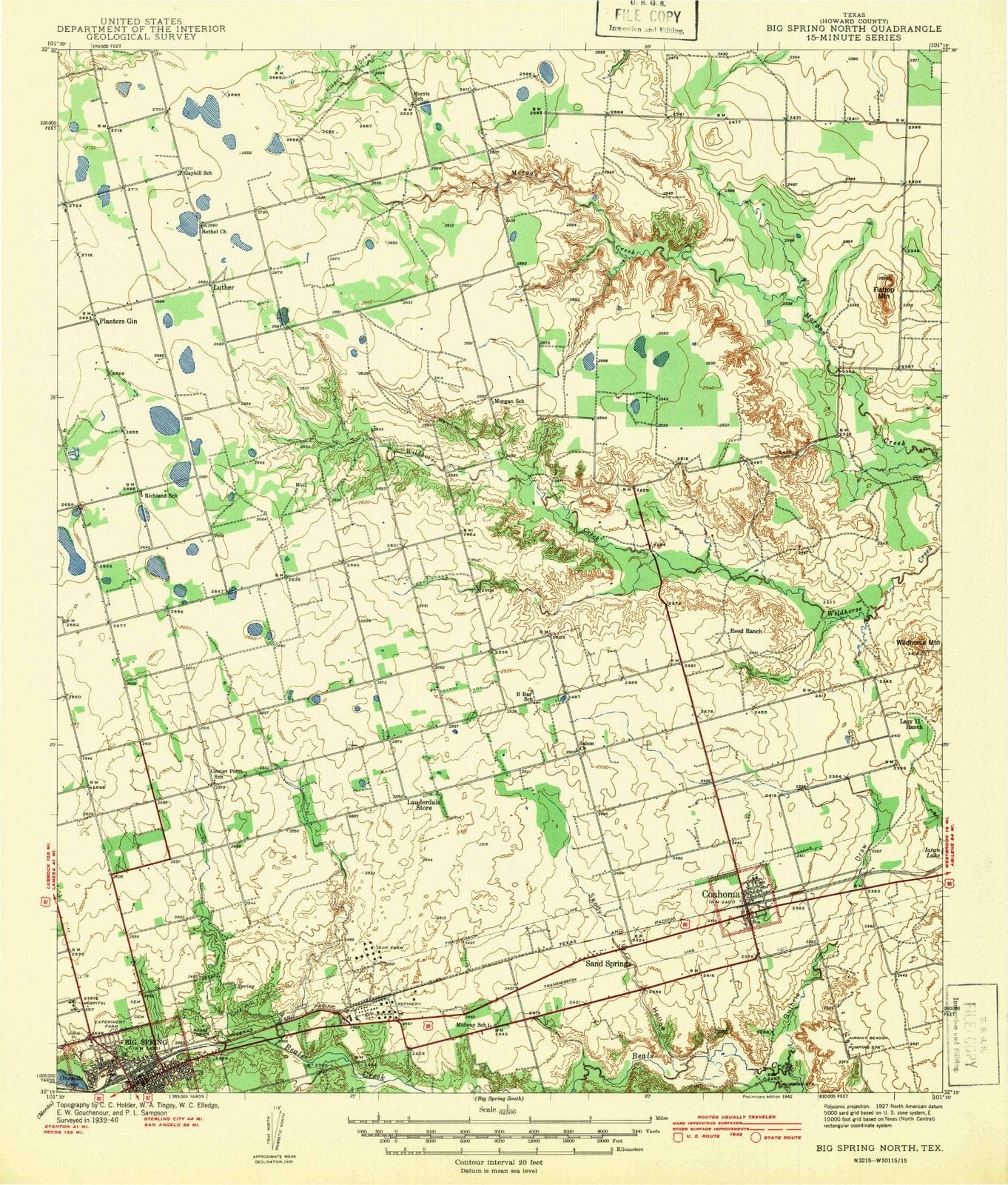 1942 Big Spring North, TX - Texas - USGS Topographic Map