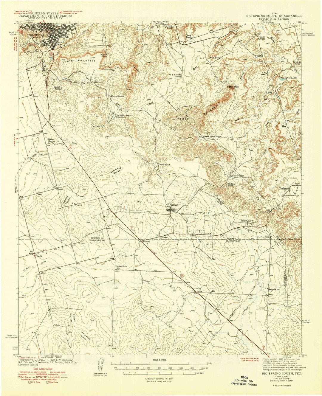 1941 Big Spring South, TX - Texas - USGS Topographic Map
