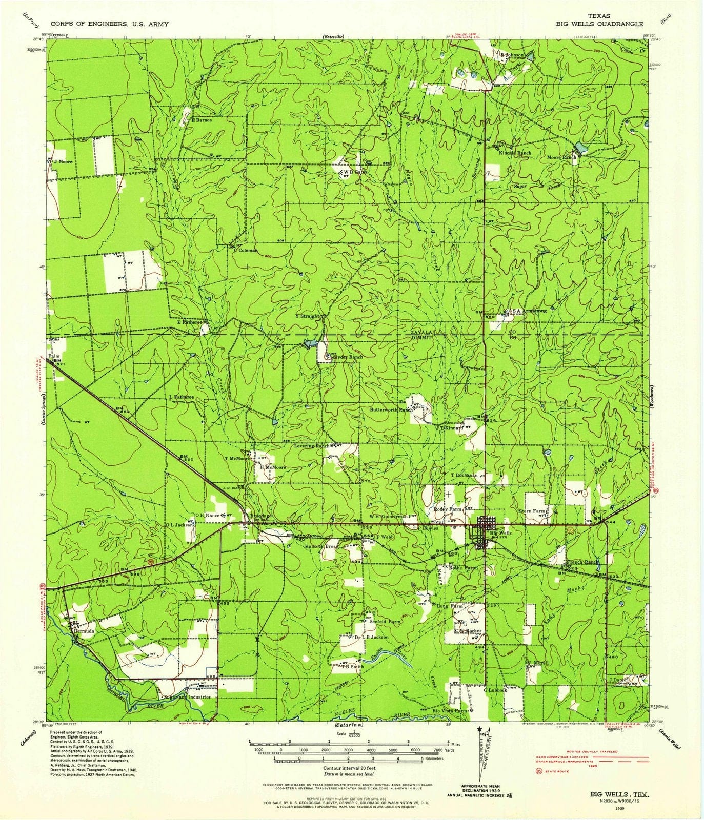 1939 Big Wells, TX - Texas - USGS Topographic Map