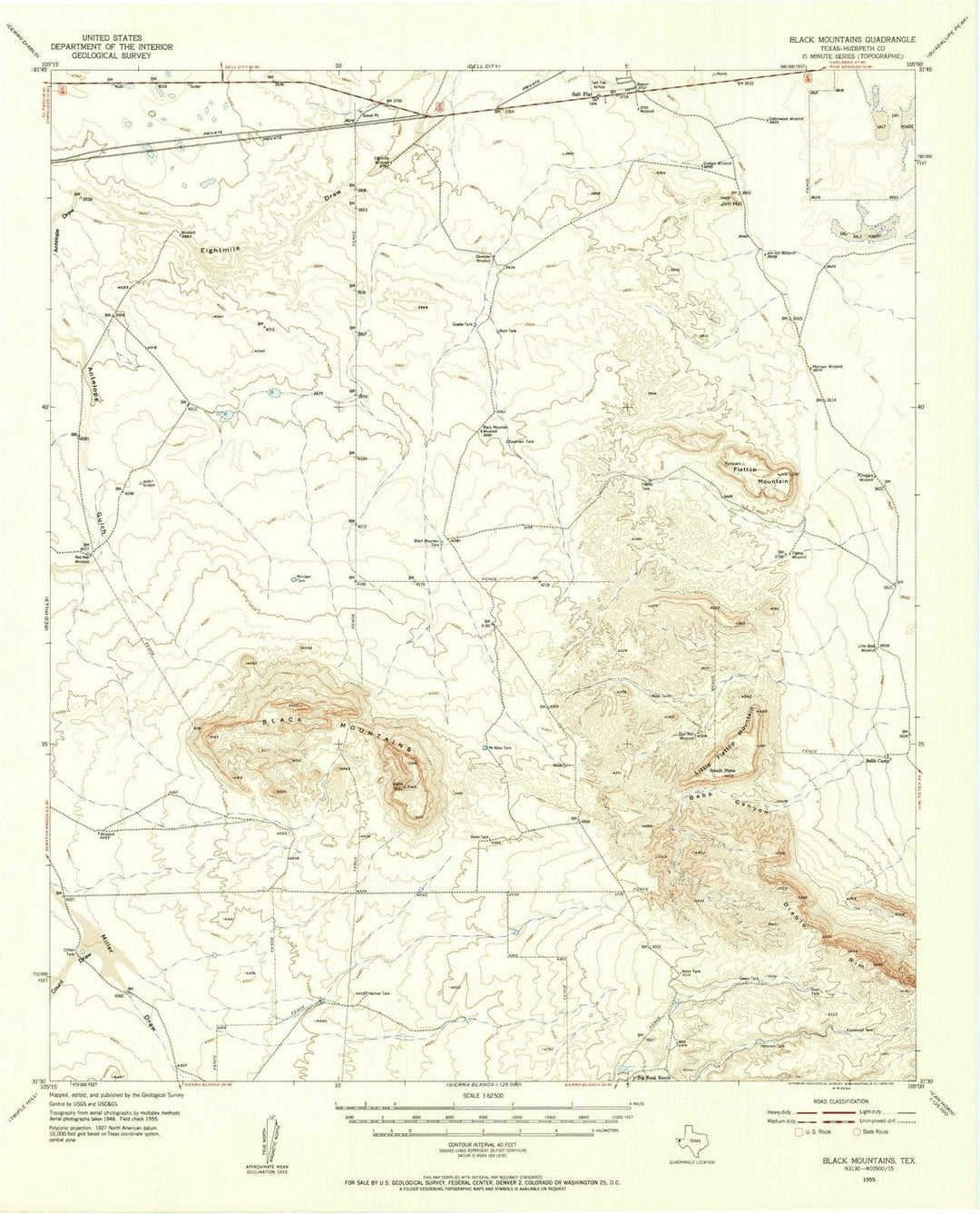 1955 Black Mountains, TX - Texas - USGS Topographic Map