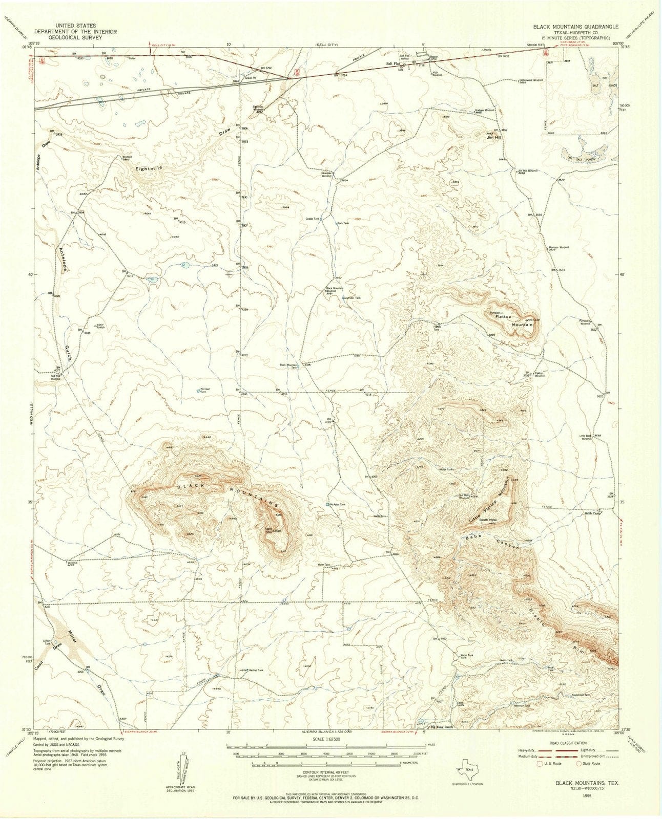 1955 Black Mountains, TX - Texas - USGS Topographic Map