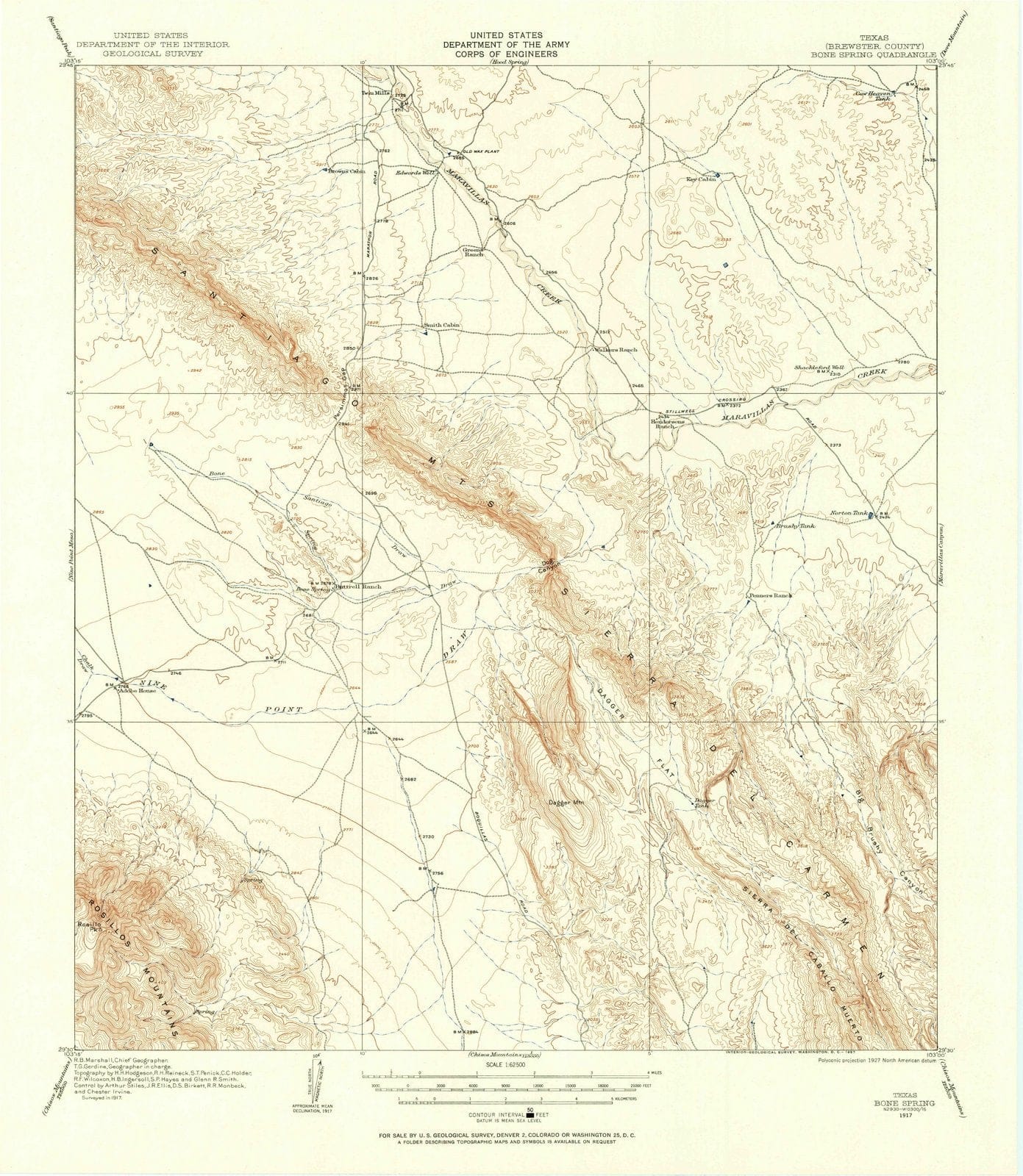 1917 Bone Spring, TX - Texas - USGS Topographic Map