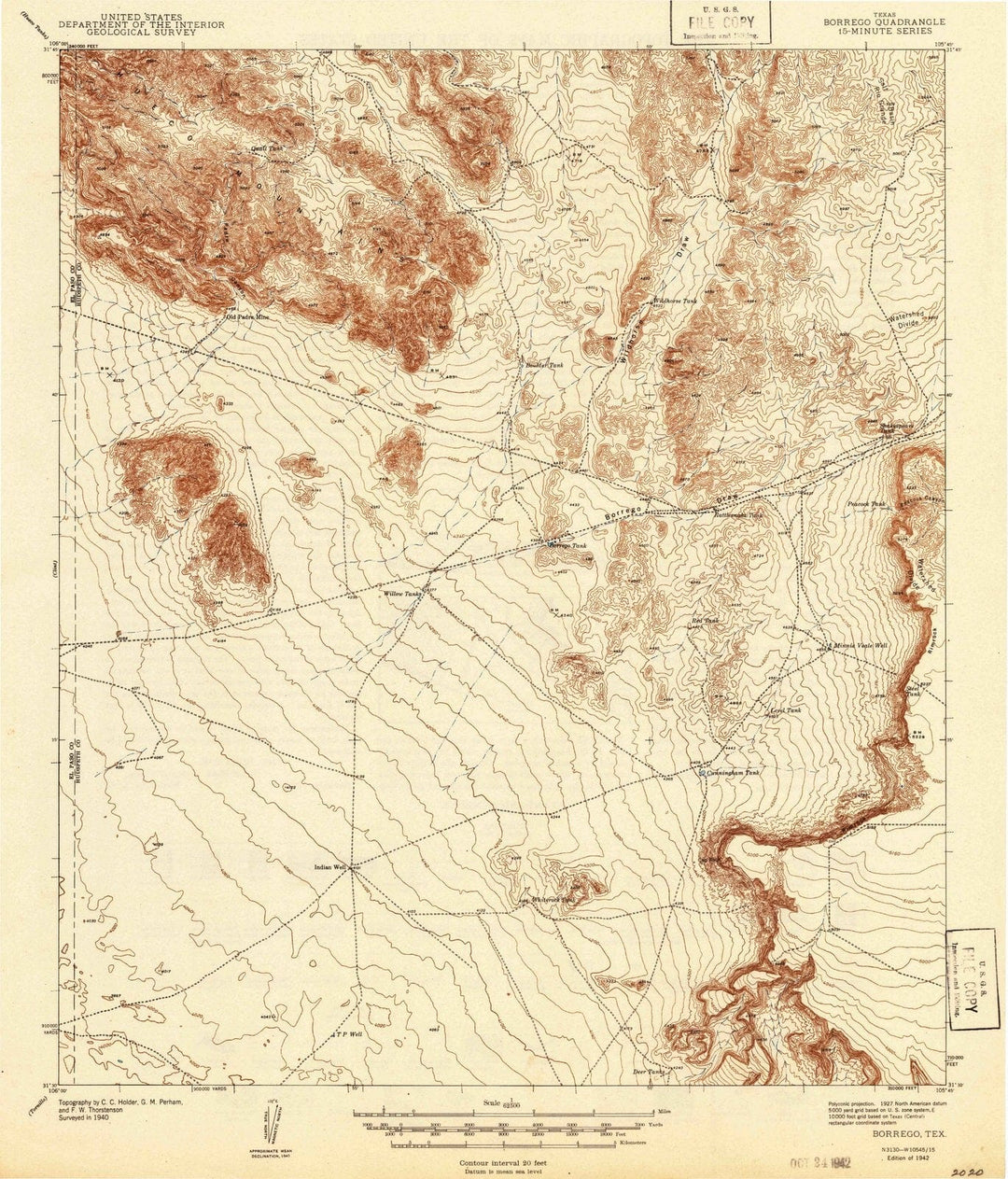 1942 Borrego, TX - Texas - USGS Topographic Map