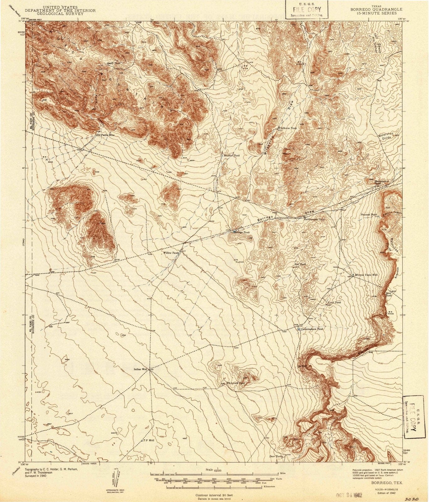 1942 Borrego, TX - Texas - USGS Topographic Map