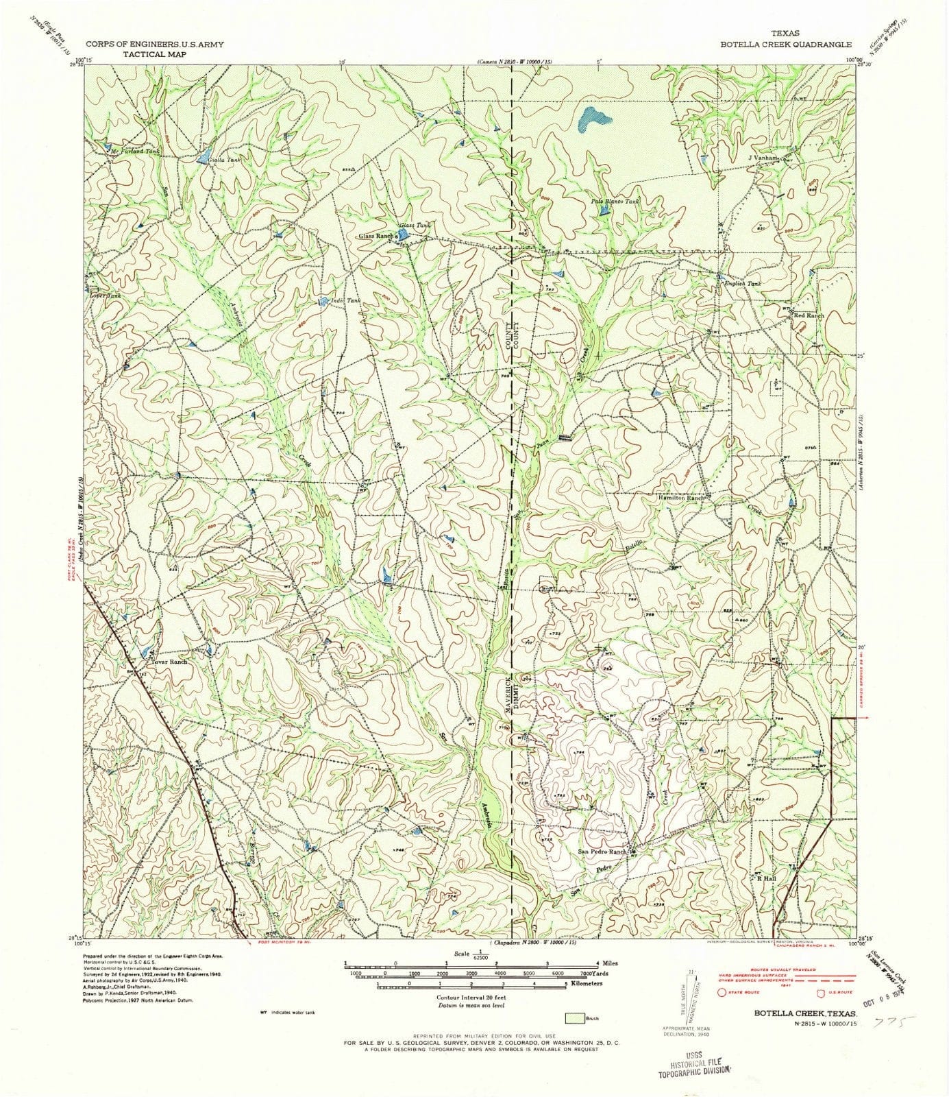 1941 Botella Creek, TX - Texas - USGS Topographic Map