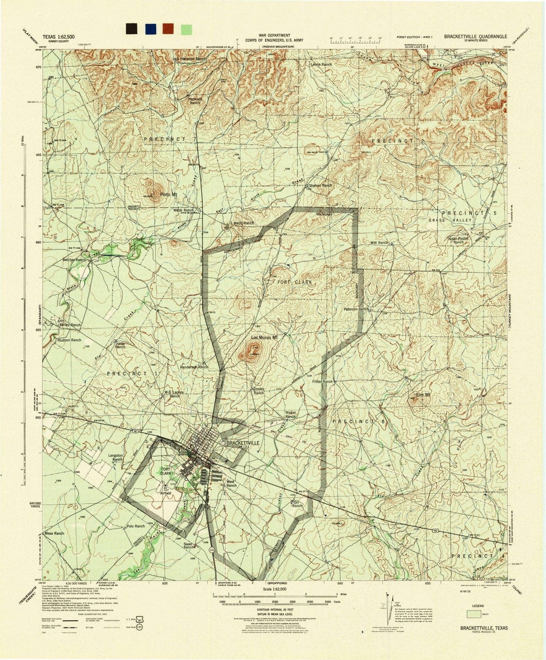 1944 Brackettville, TX - Texas - USGS Topographic Map