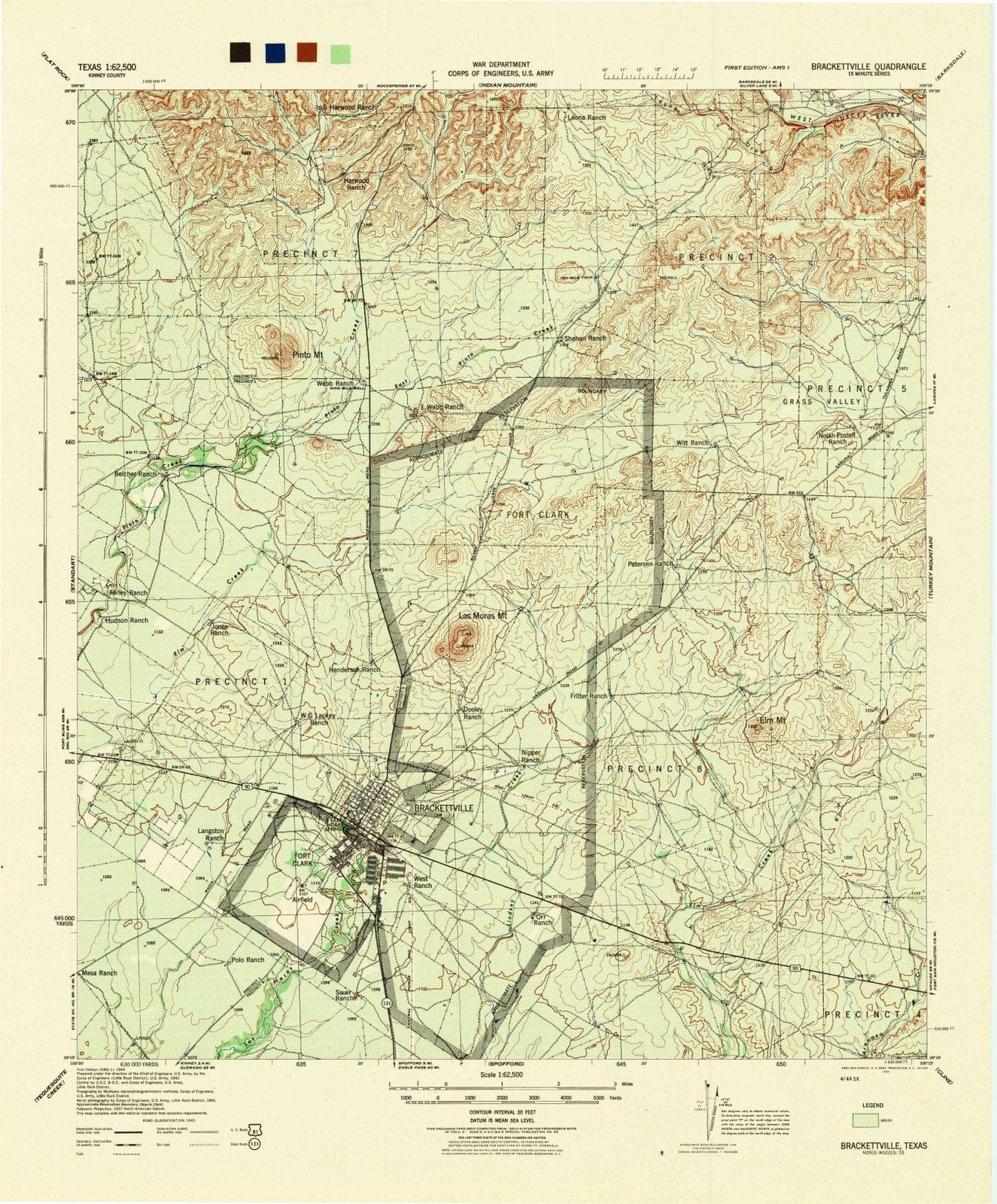 1944 Brackettville, TX - Texas - USGS Topographic Map
