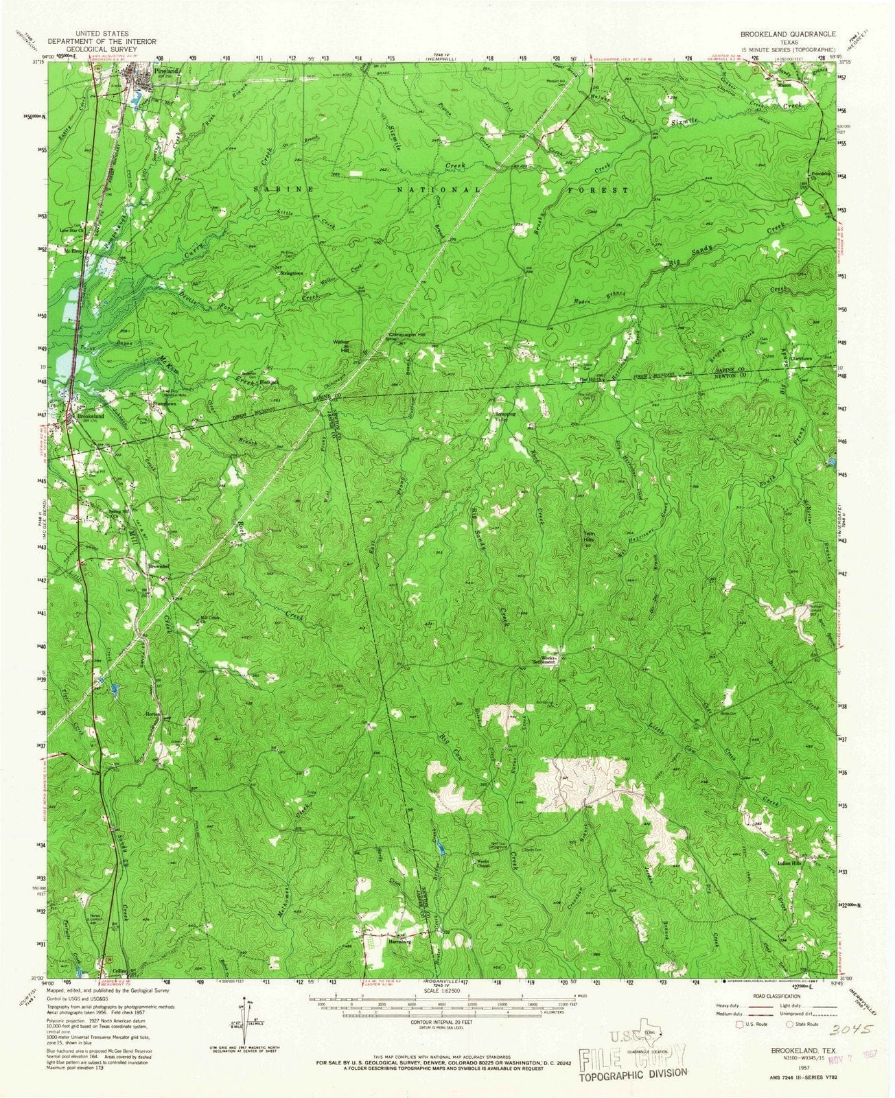 1957 Brookeland, TX - Texas - USGS Topographic Map
