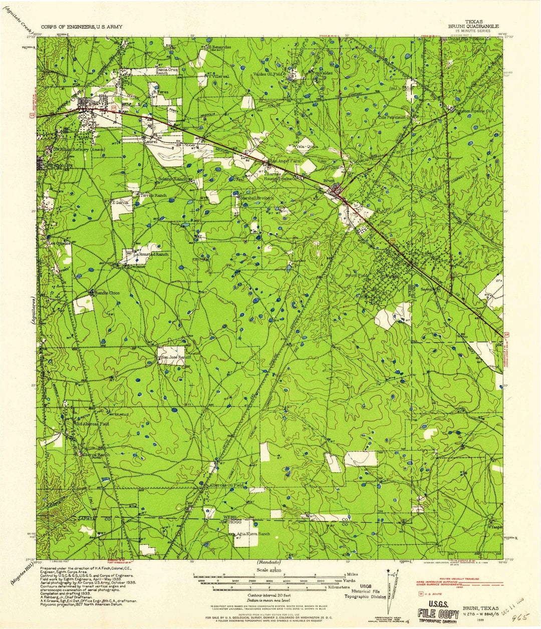 1939 Bruni, TX - Texas - USGS Topographic Map