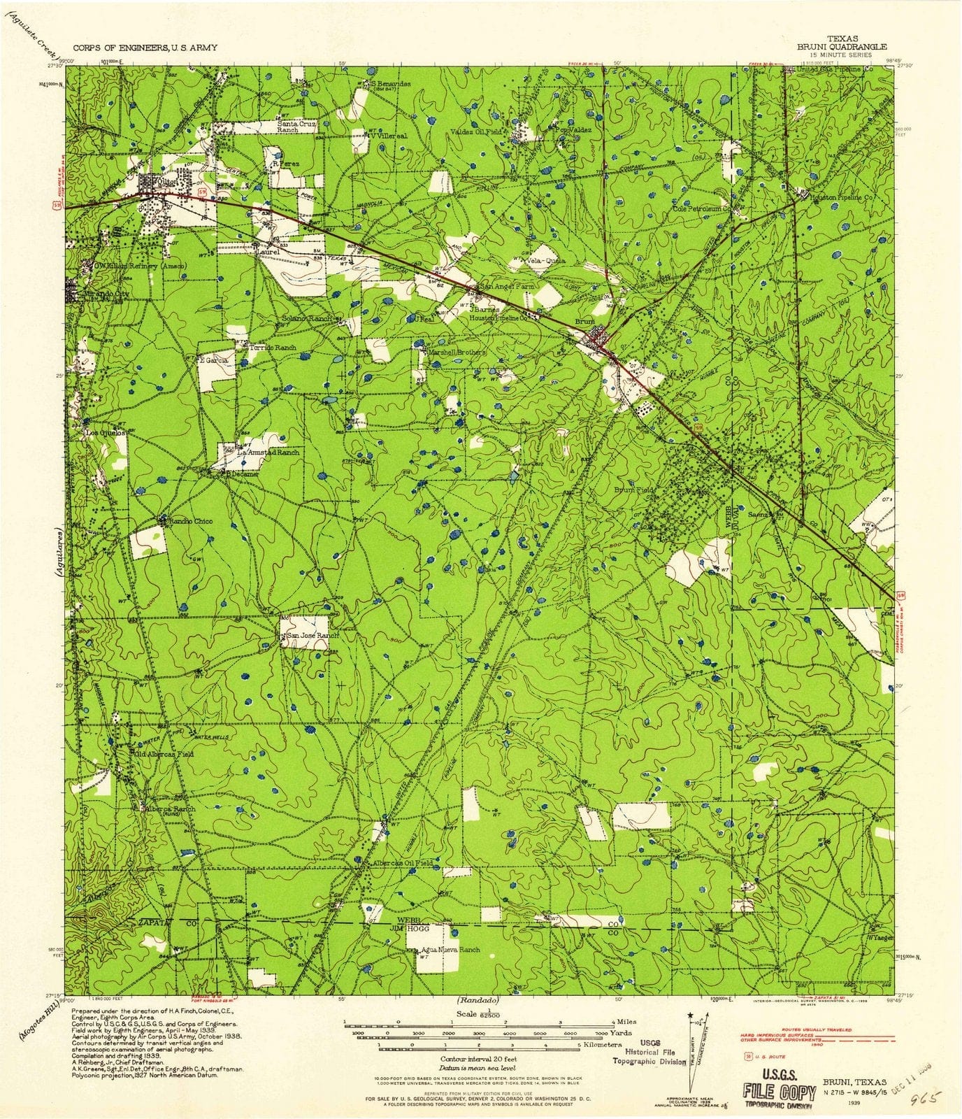 1939 Bruni, TX - Texas - USGS Topographic Map