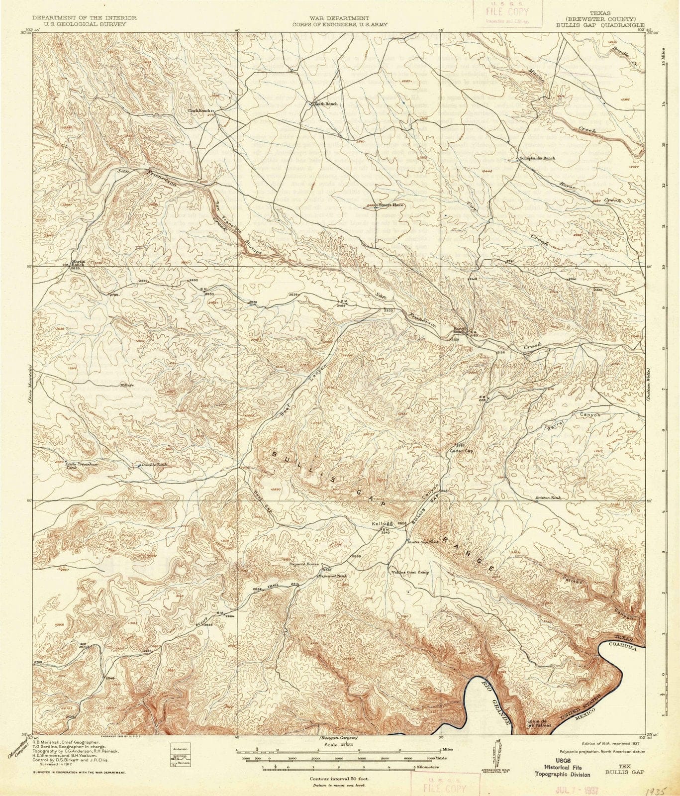 1918 Bullis Gap, TX - Texas - USGS Topographic Map