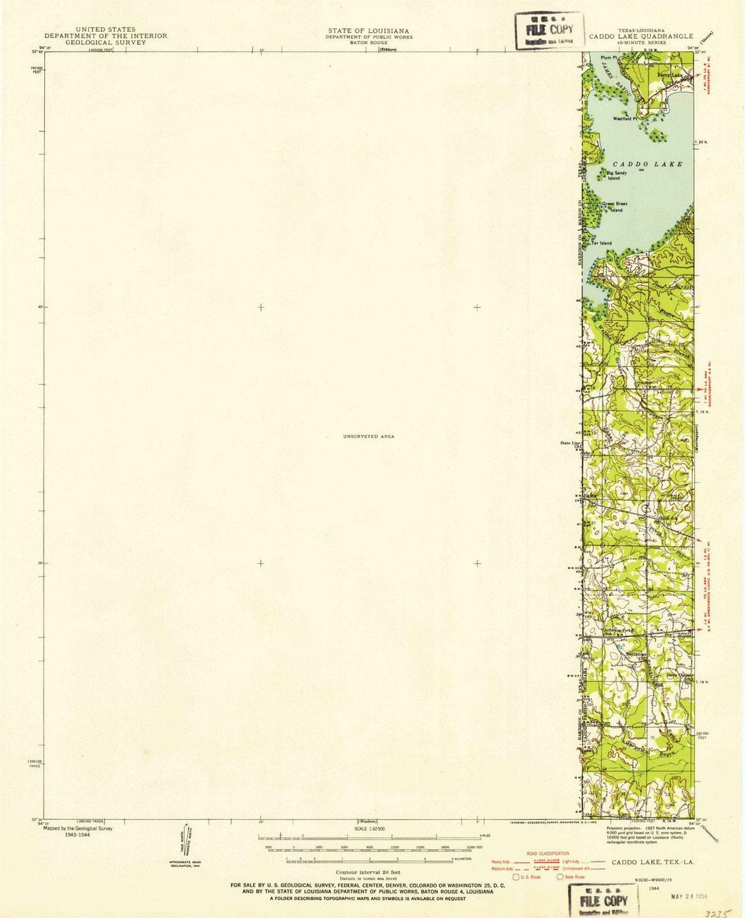 1944 Caddo Lake, TX - Texas - USGS Topographic Map