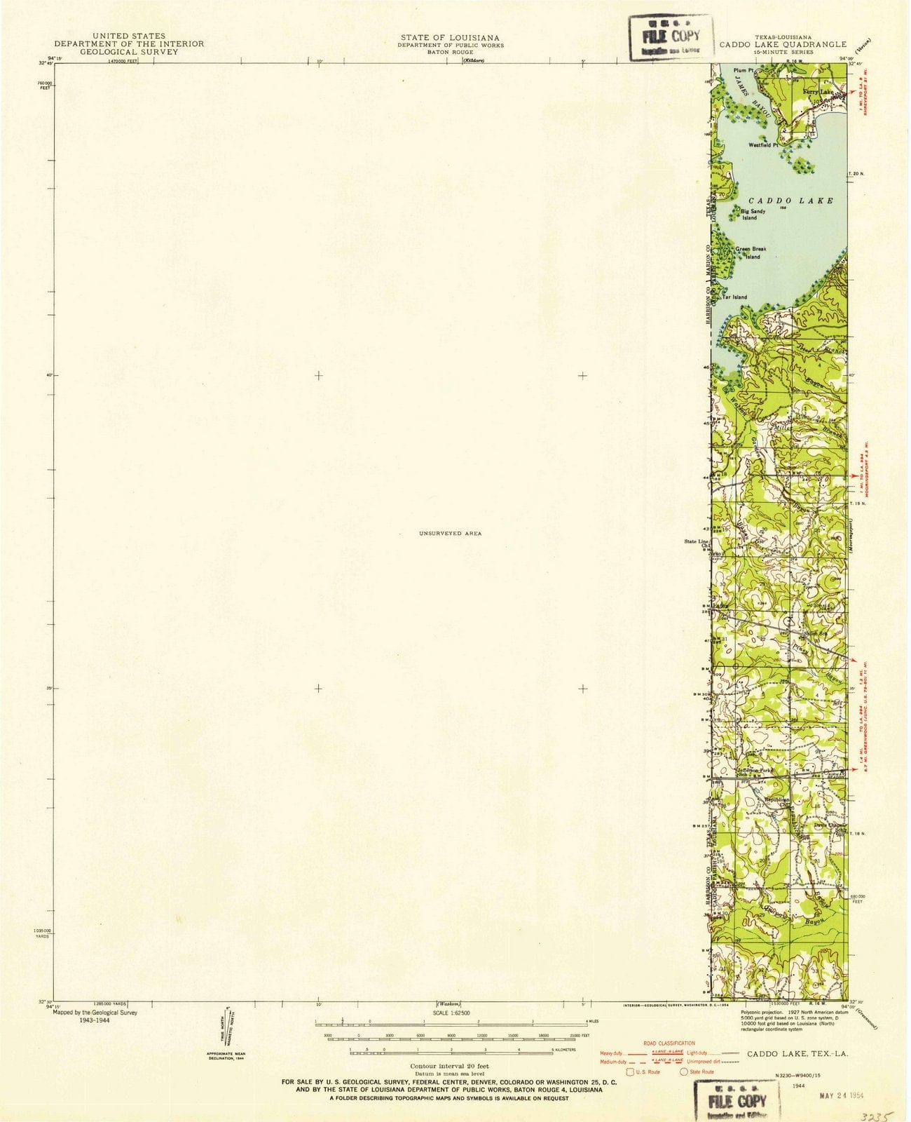 1944 Caddo Lake, TX - Texas - USGS Topographic Map