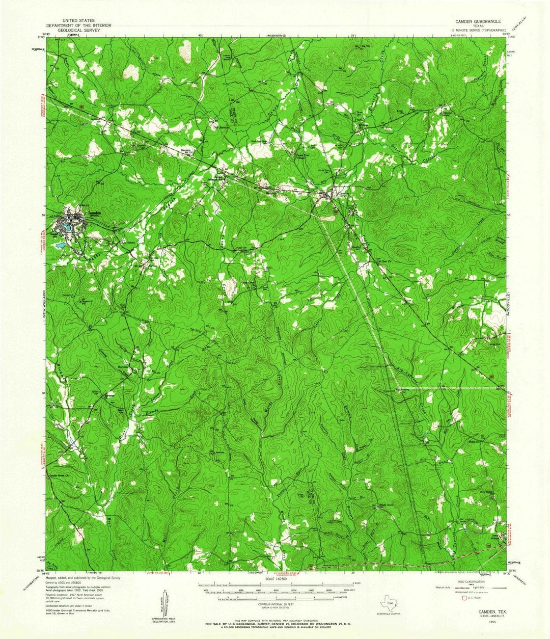 1955 Camden, TX - Texas - USGS Topographic Map