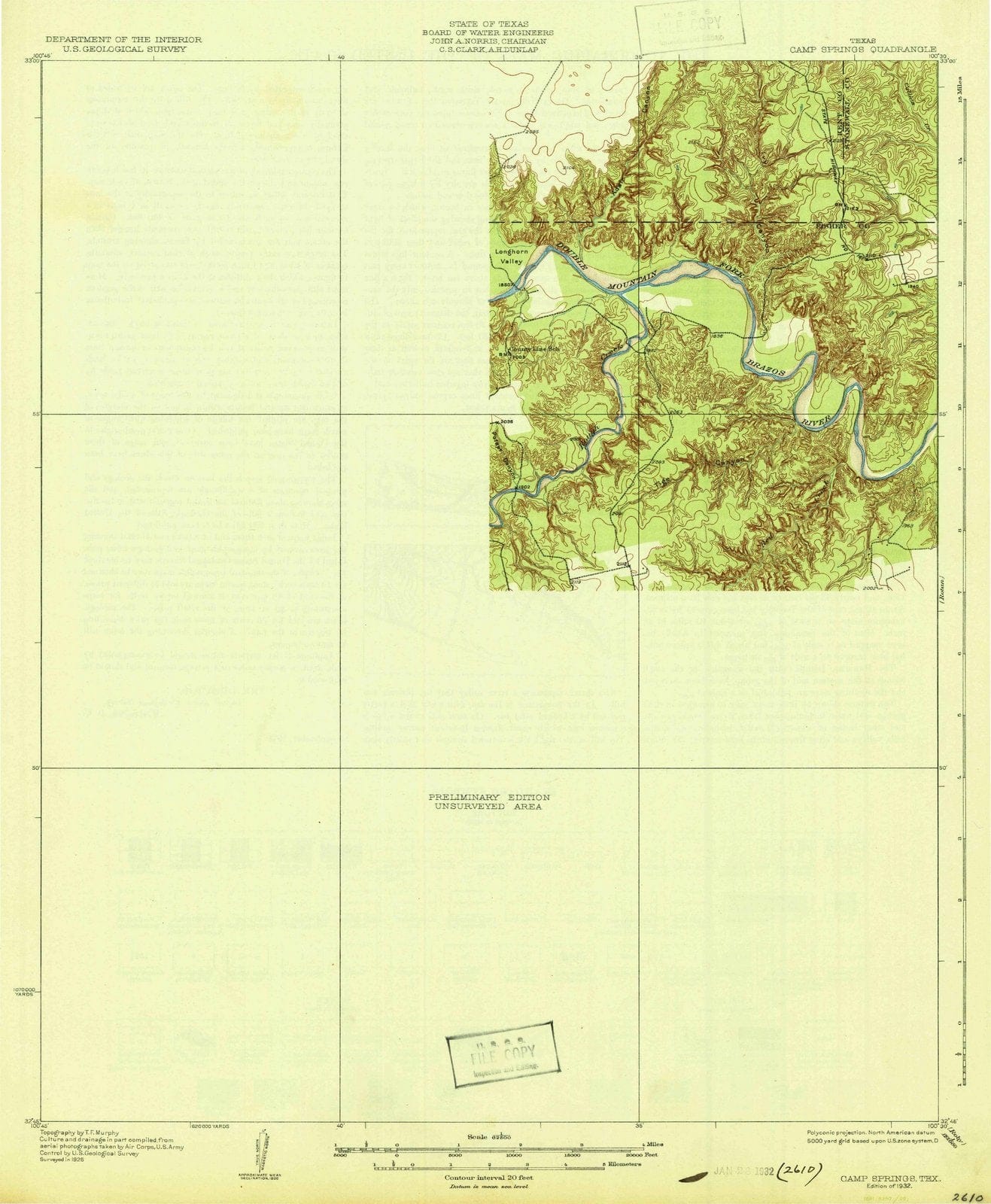 1932 Camp Springs, TX - Texas - USGS Topographic Map