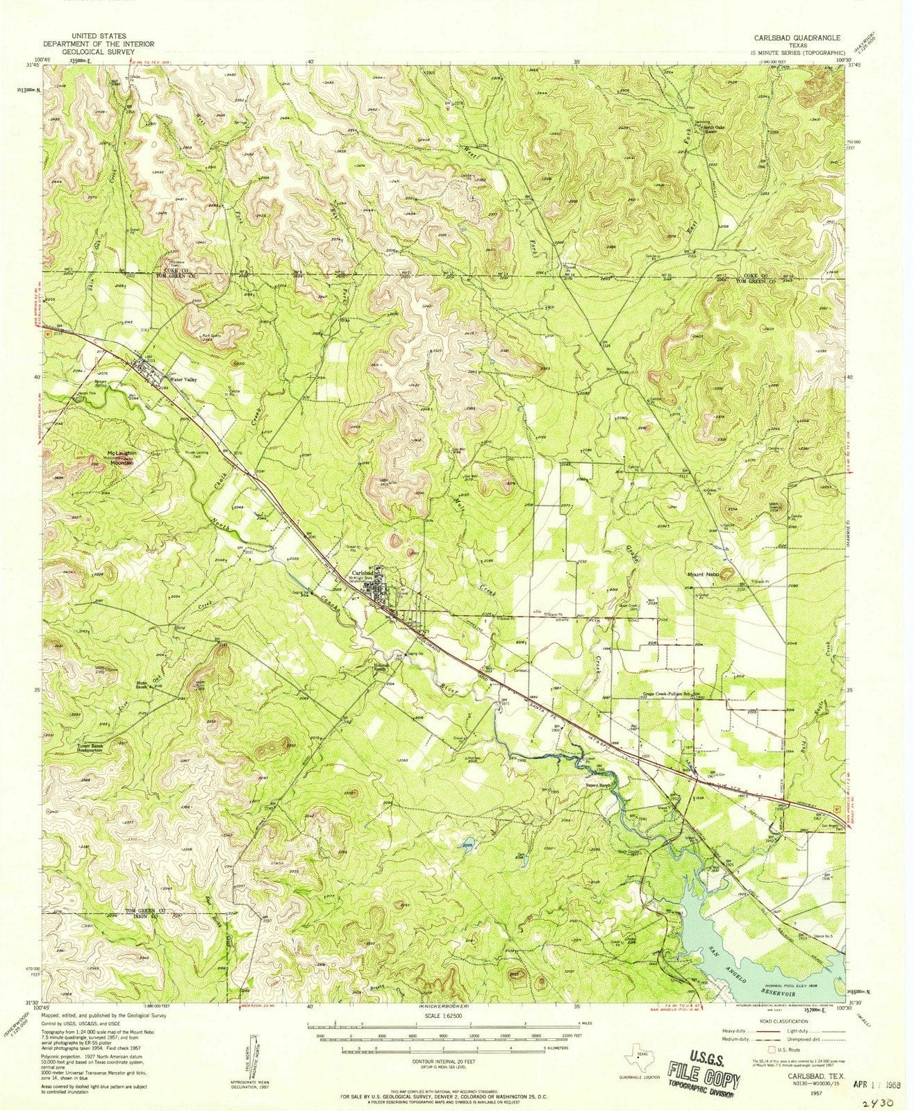 1957 Carlsbad, TX - Texas - USGS Topographic Map