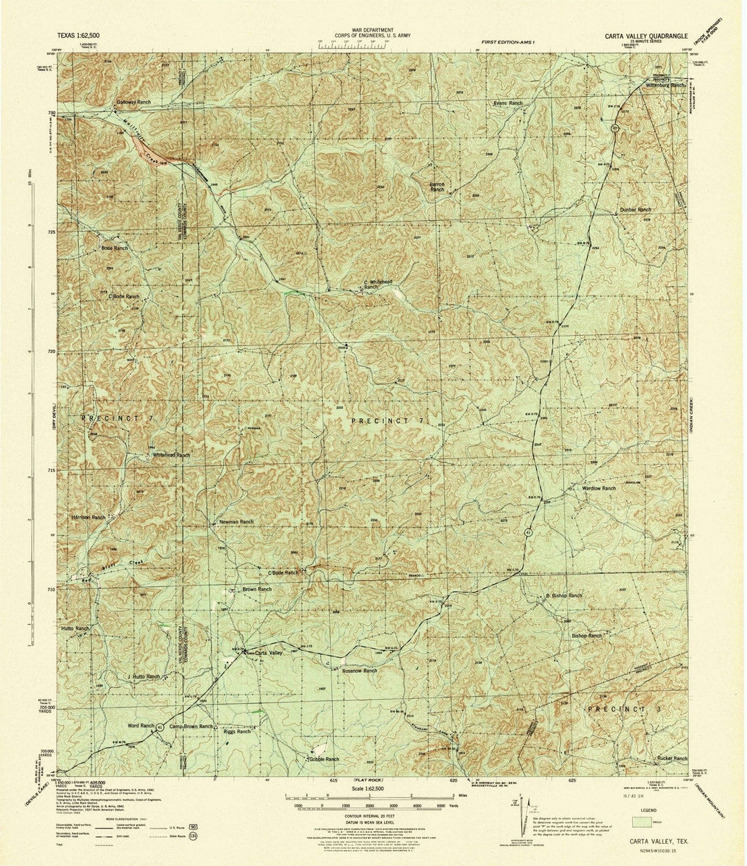1943 Carta Valley, TX - Texas - USGS Topographic Map