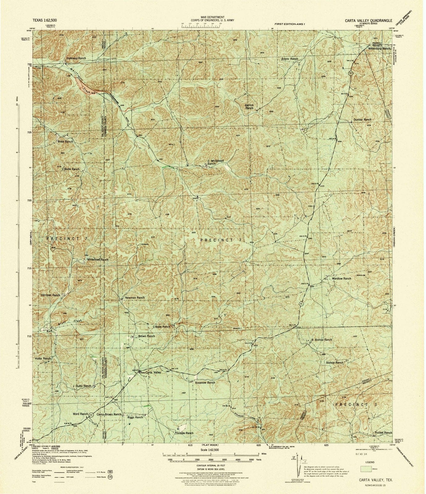 1943 Carta Valley, TX - Texas - USGS Topographic Map