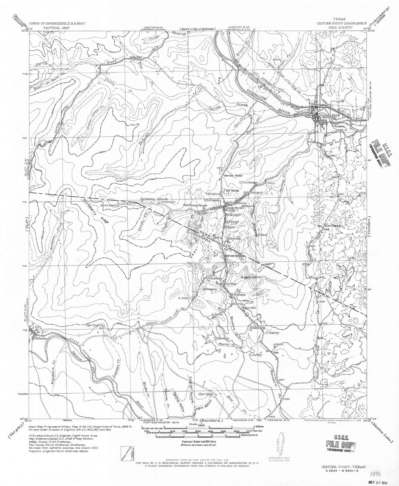 1956 Center Point, TX - Texas - USGS Topographic Map