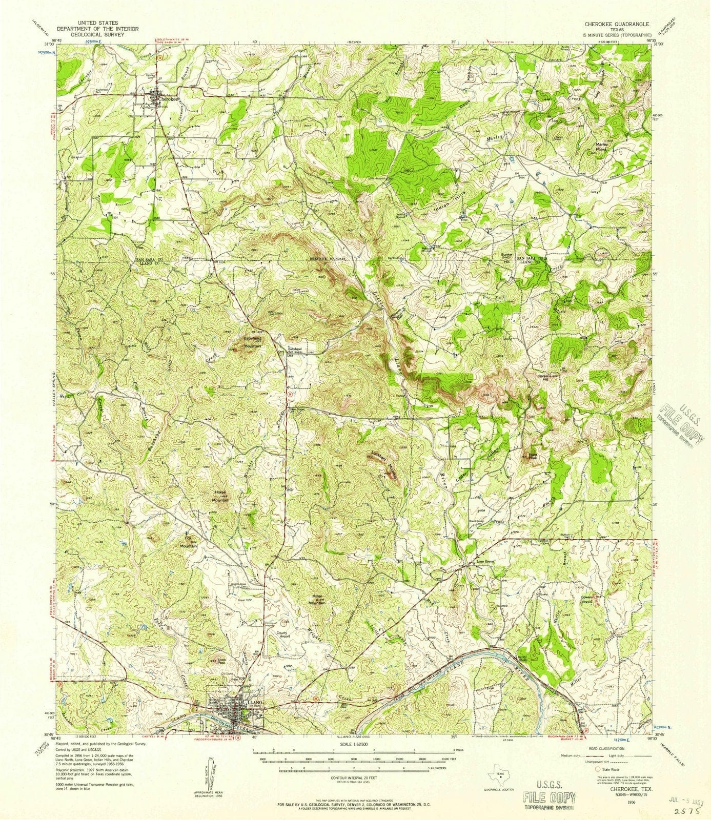 1956 Cherokee, TX - Texas - USGS Topographic Map