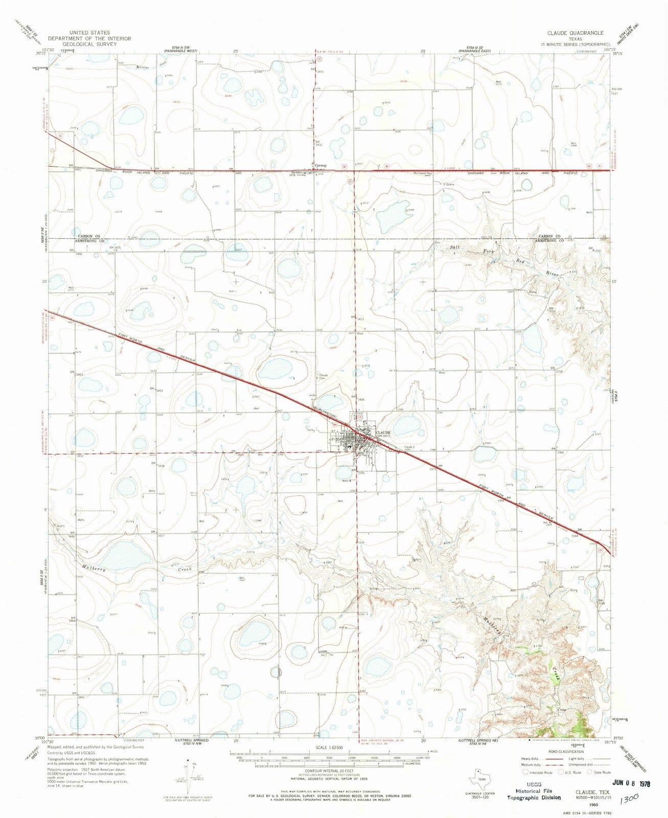 1960 Claude, TX - Texas - USGS Topographic Map