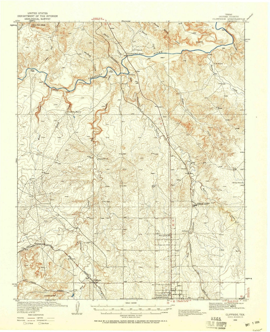 1934 Cliffside, TX - Texas - USGS Topographic Map