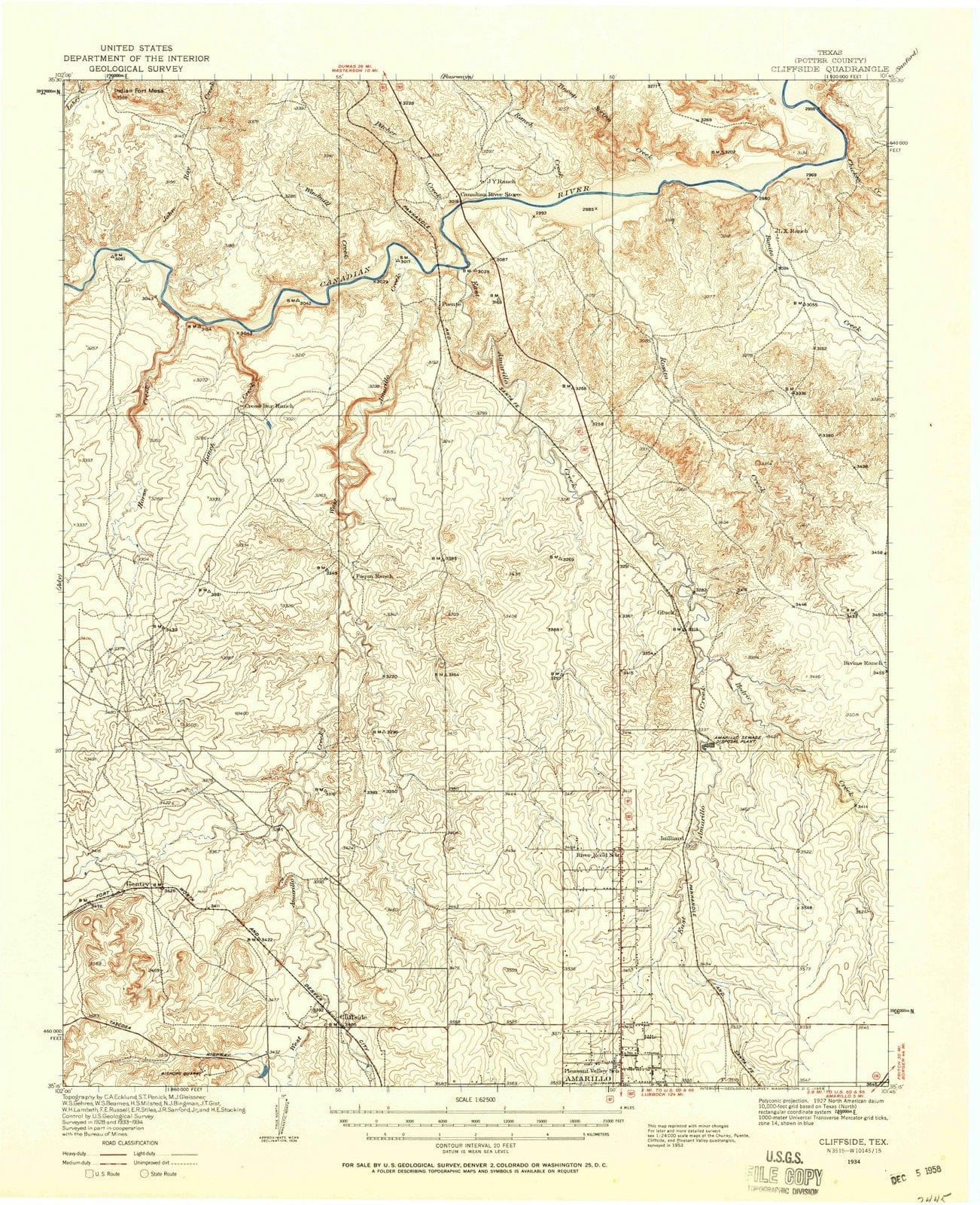 1934 Cliffside, TX - Texas - USGS Topographic Map