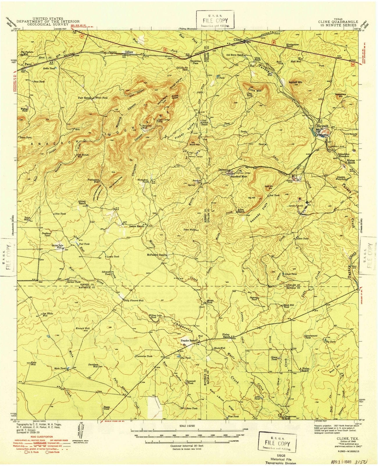 1949 Cline, TX - Texas - USGS Topographic Map