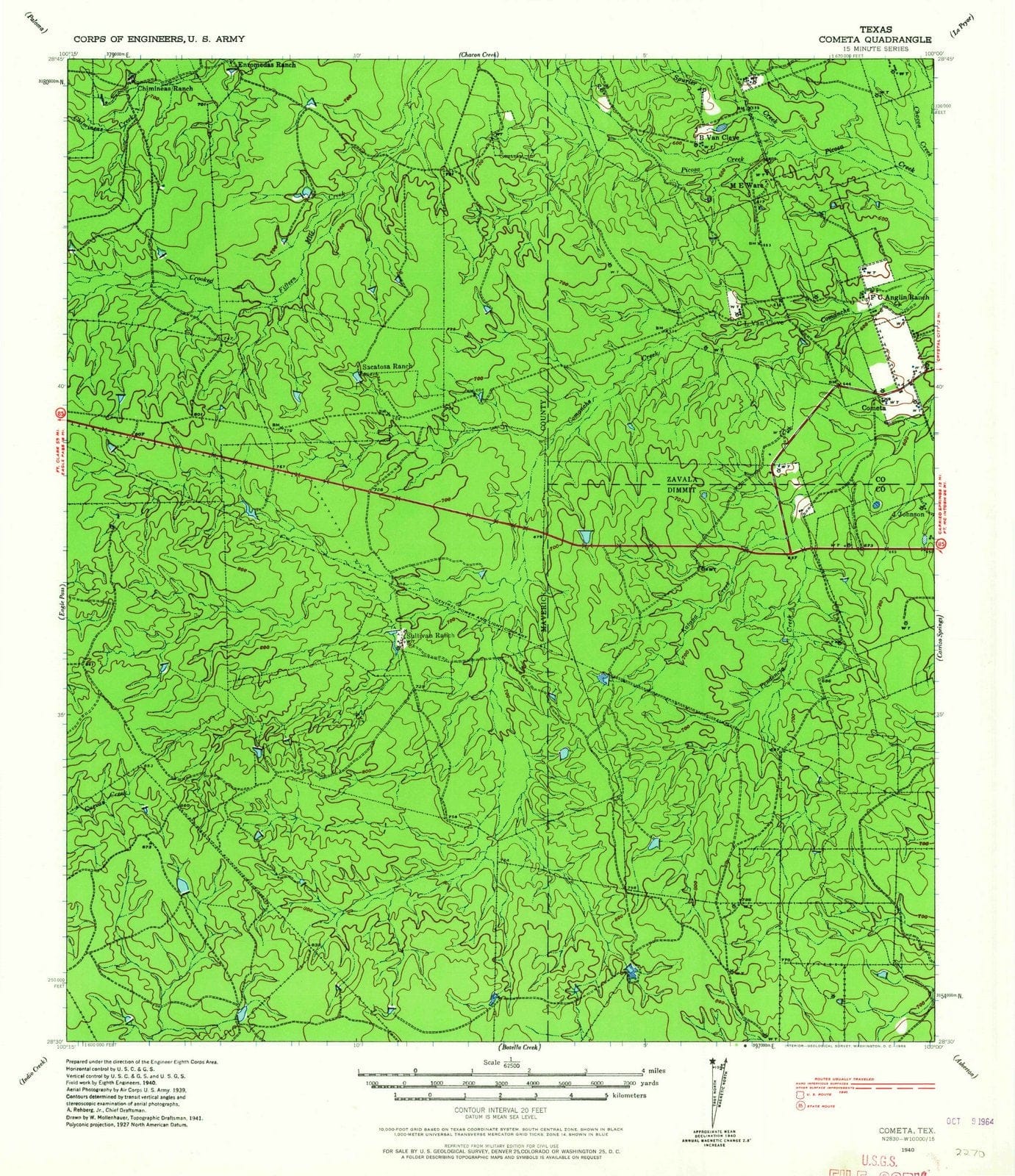 1940 Cometa, TX - Texas - USGS Topographic Map