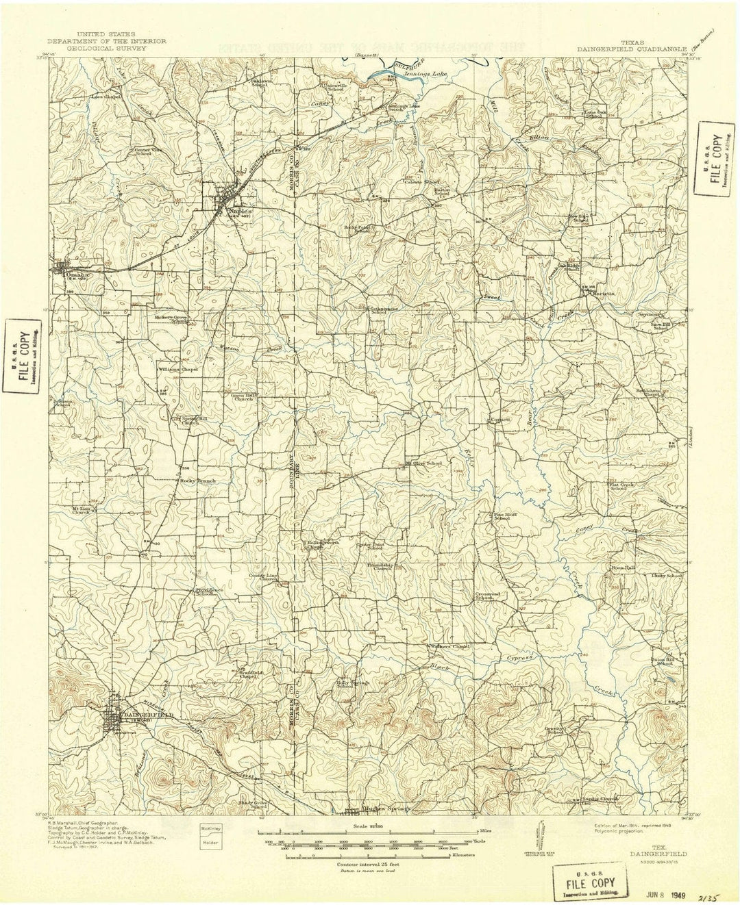 1914 Daingerfeild, TX - Texas - USGS Topographic Map