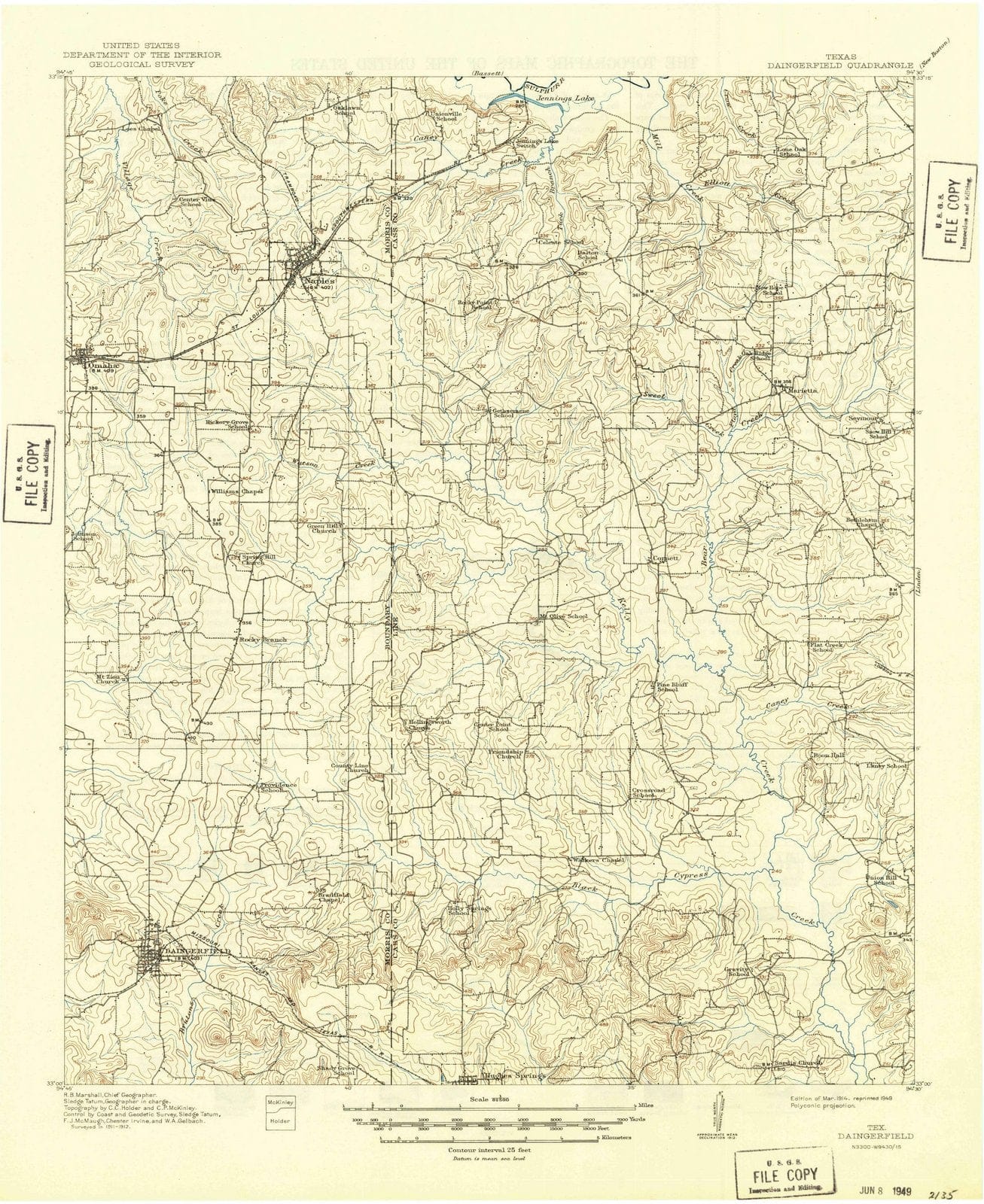 1914 Daingerfeild, TX - Texas - USGS Topographic Map
