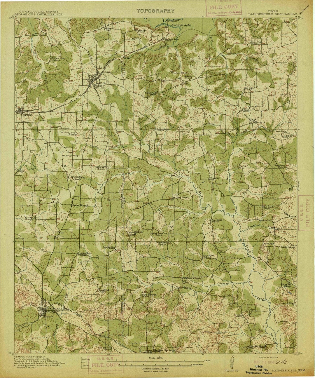 1914 Daingerfield, TX - Texas - USGS Topographic Map