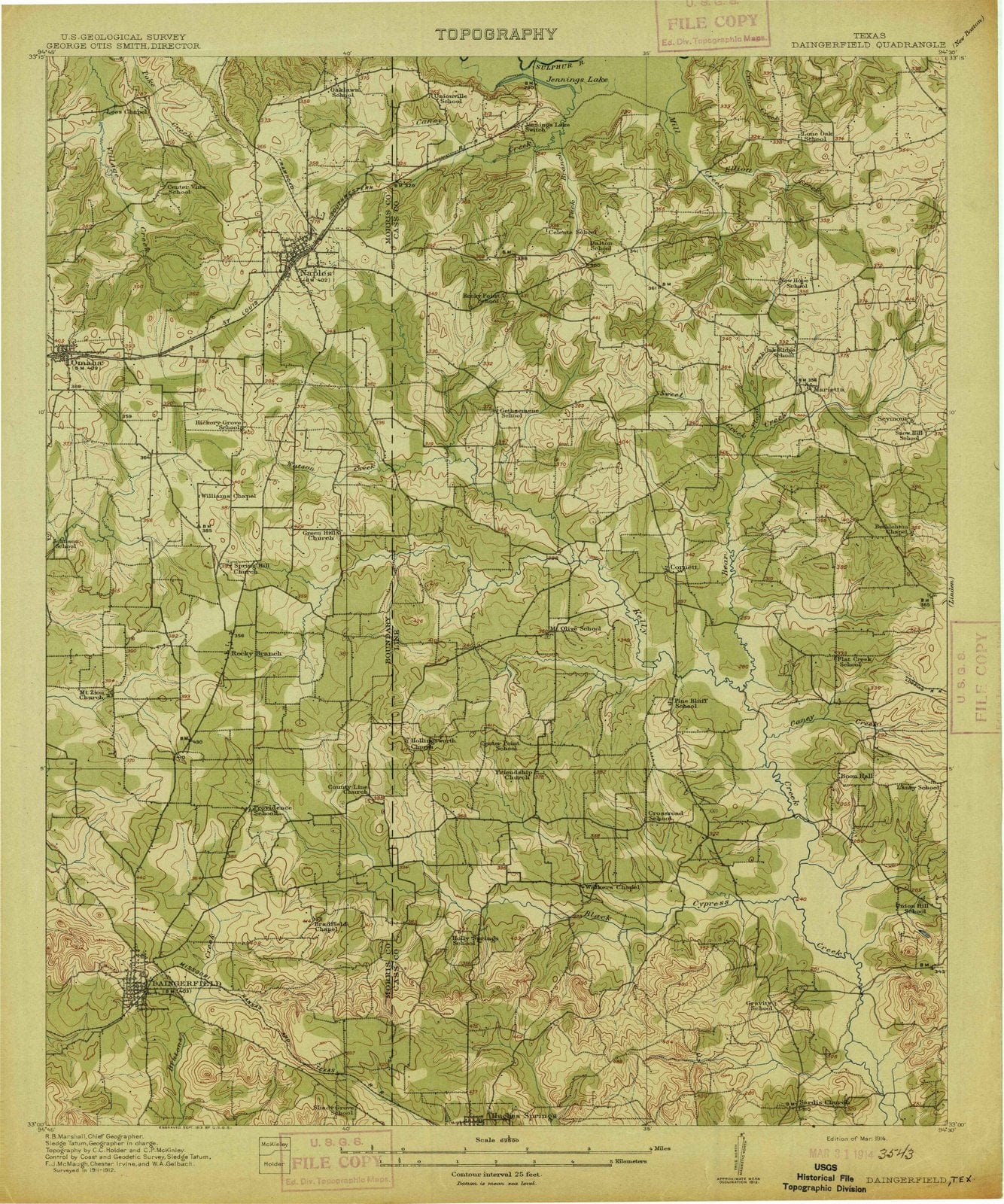 1914 Daingerfield, TX - Texas - USGS Topographic Map