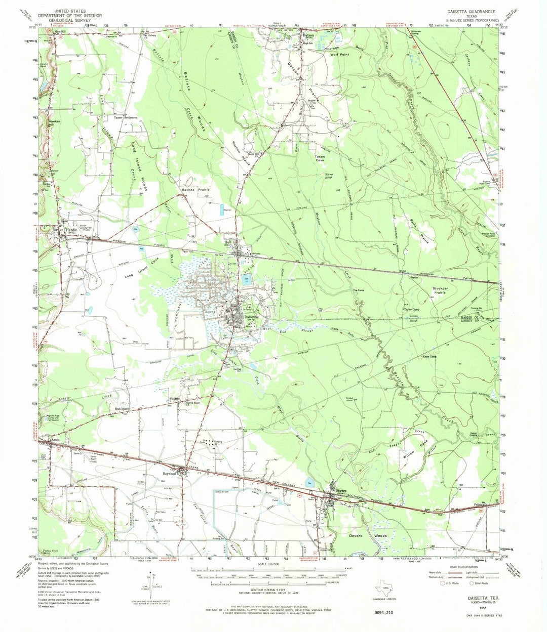 1955 Daisetta, TX - Texas - USGS Topographic Map