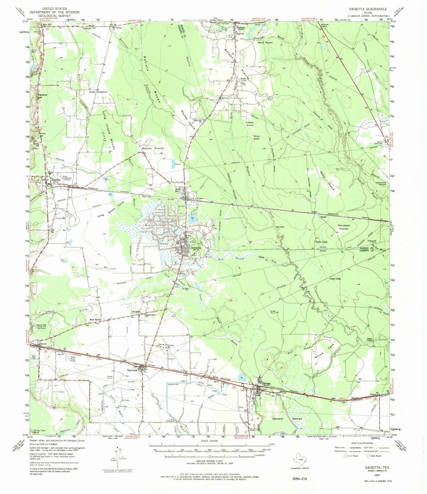 1955 Daisetta, TX - Texas - USGS Topographic Map