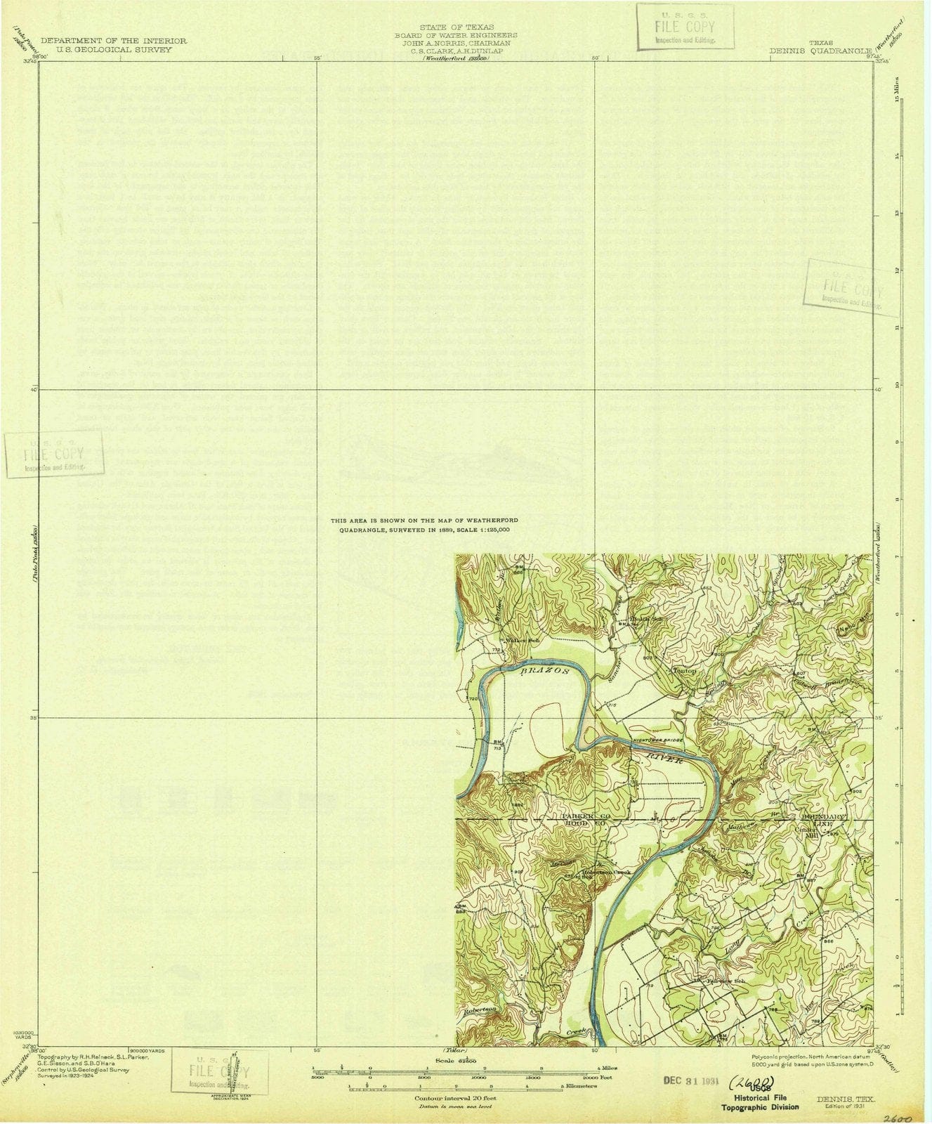 1931 Dennis, TX - Texas - USGS Topographic Map