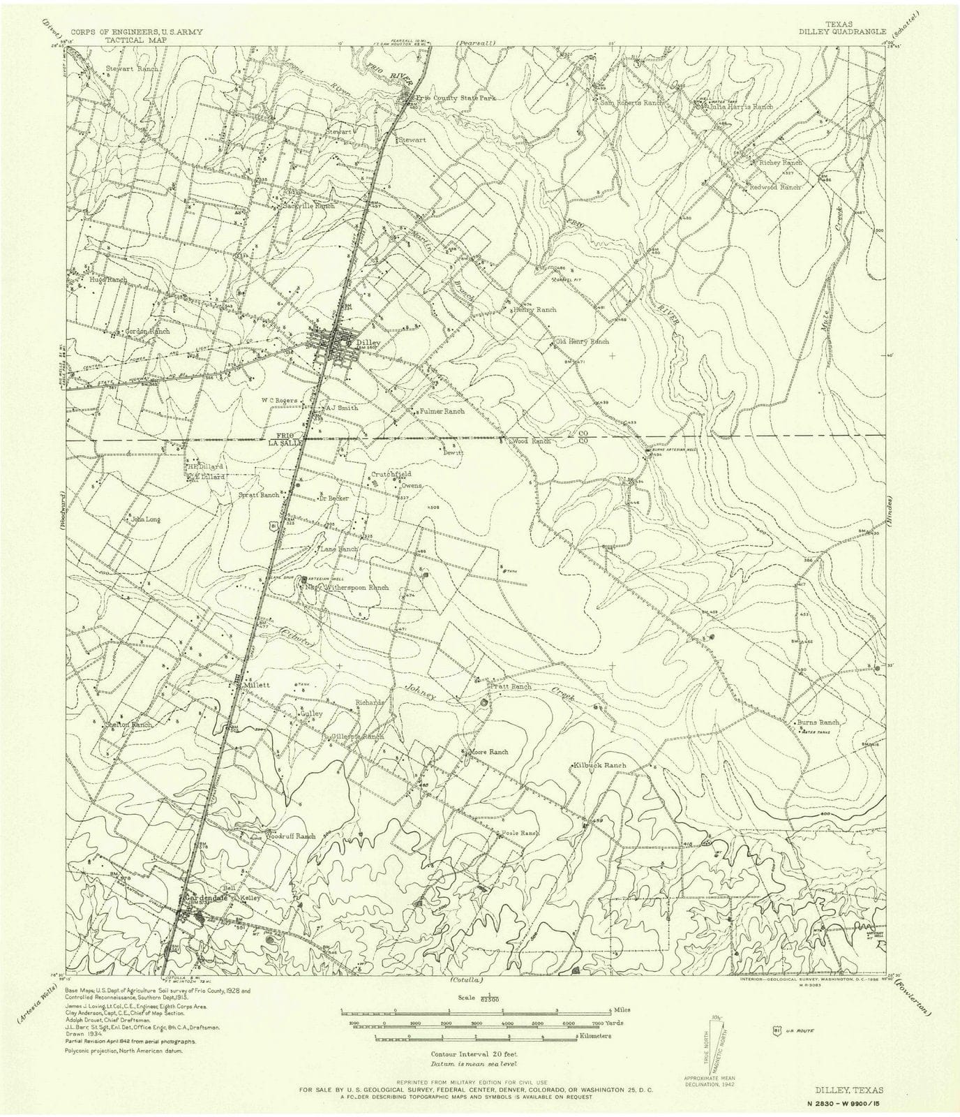 1942 Dilley, TX - Texas - USGS Topographic Map