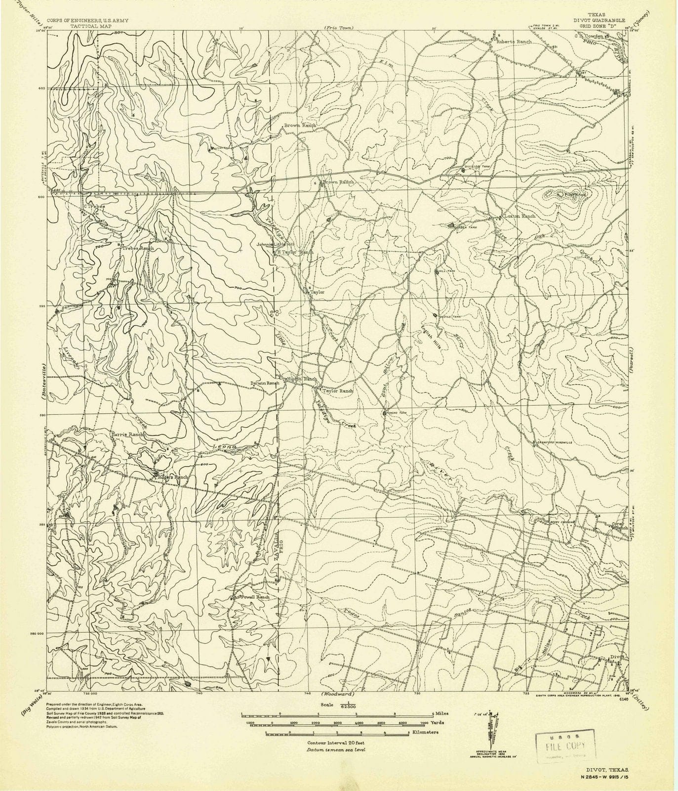 1942 Divot, TX - Texas - USGS Topographic Map