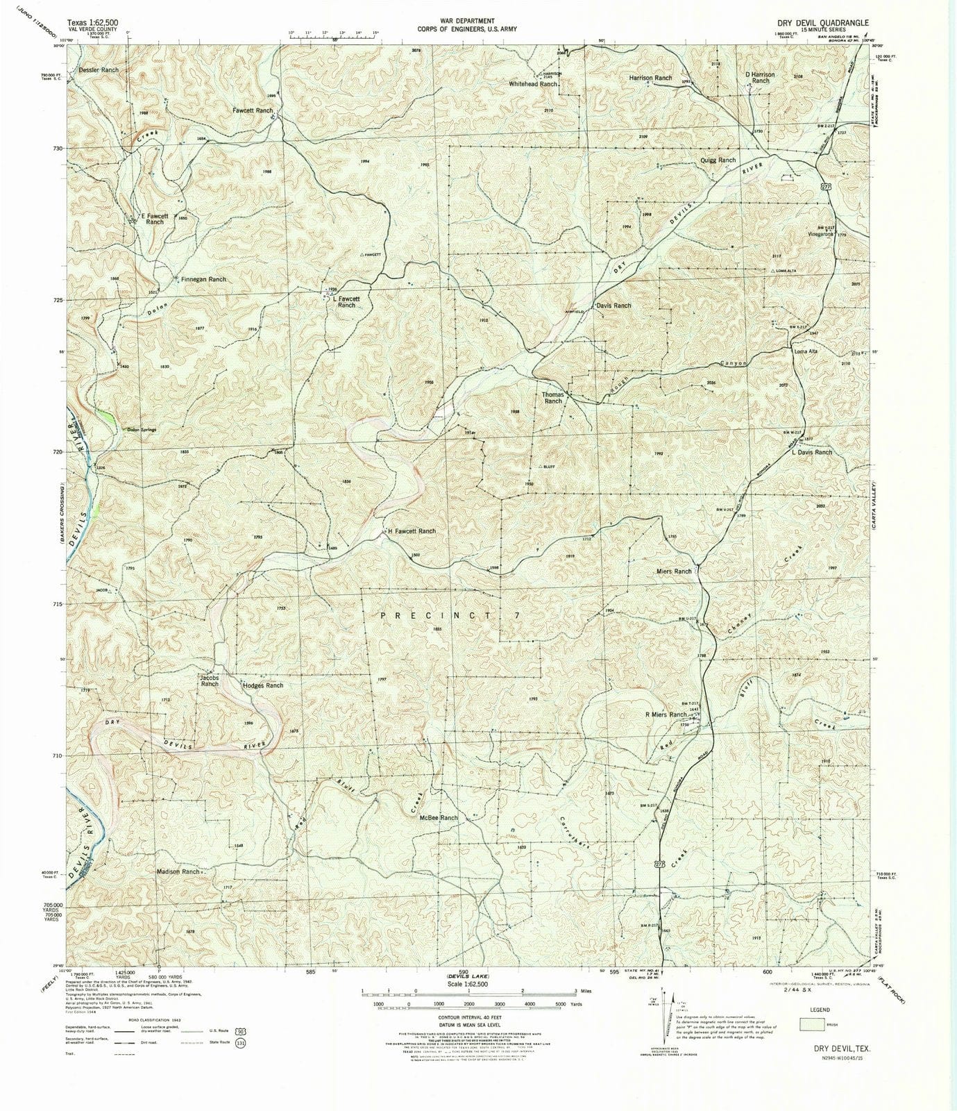 1944 Dryevil, TX - Texas - USGS Topographic Map