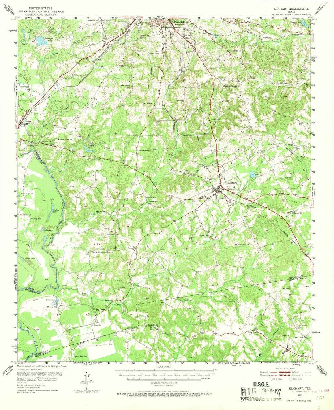 1951 Elkhart, TX - Texas - USGS Topographic Map
