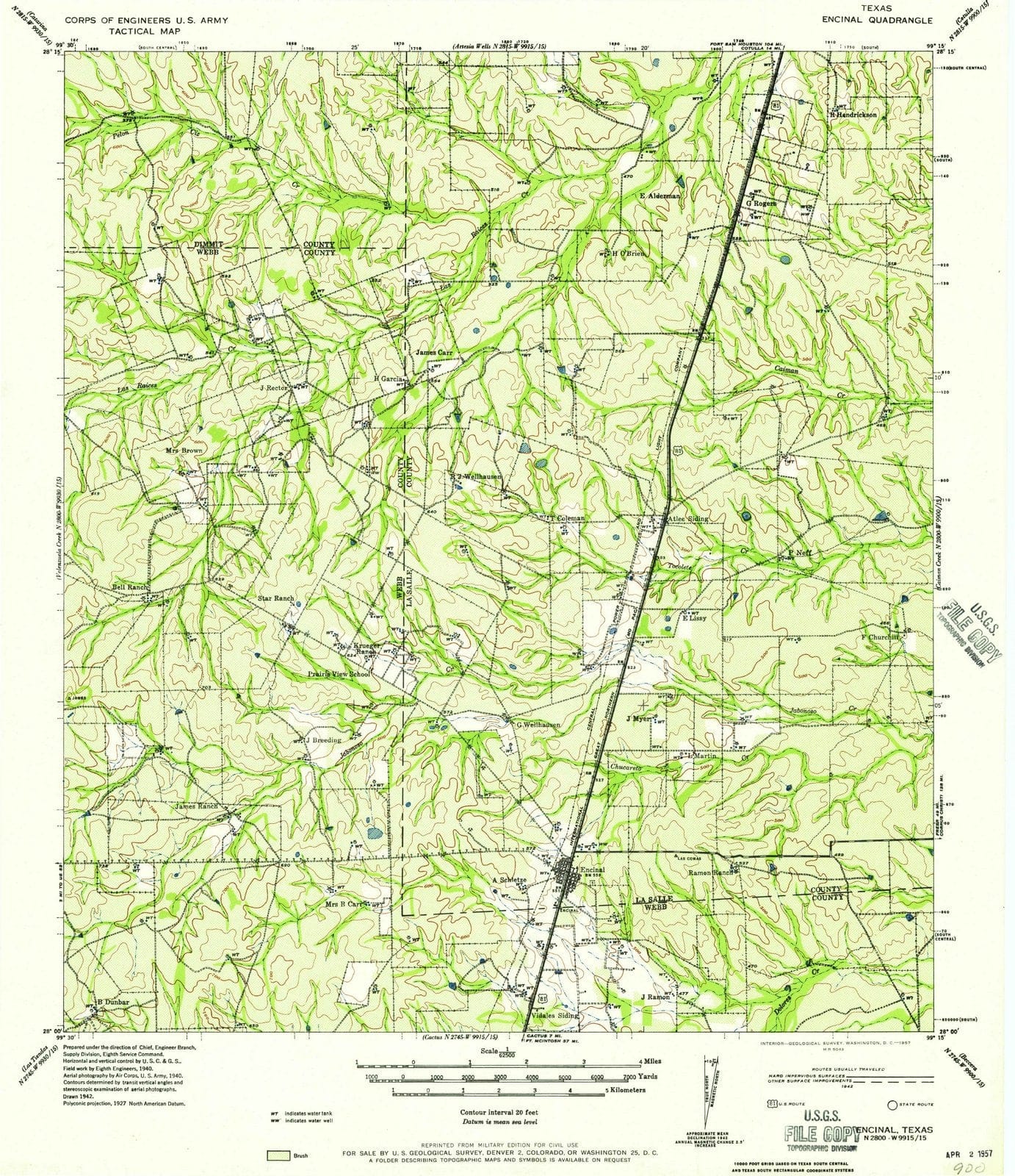 1957 Encinal, TX - Texas - USGS Topographic Map