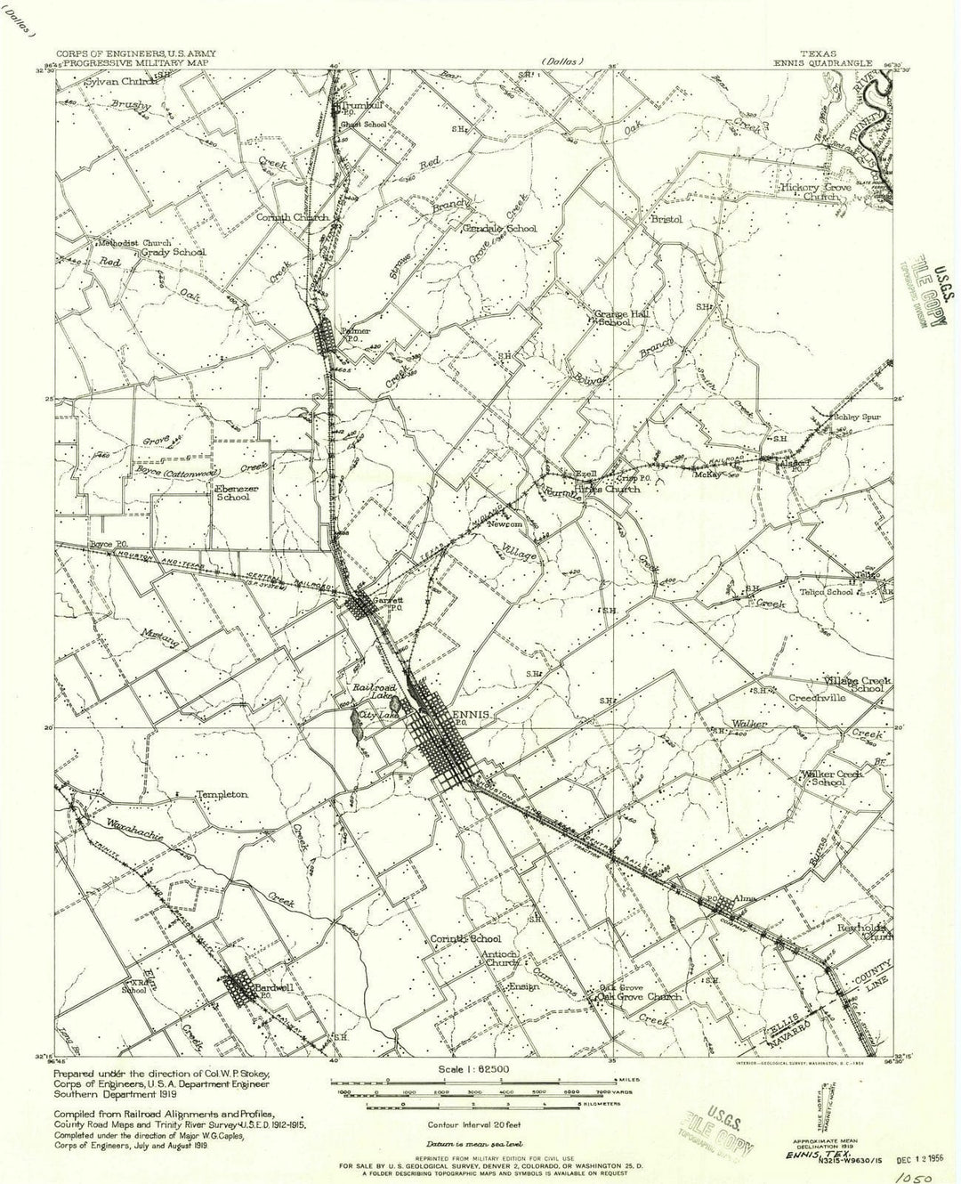 1956 Ennis, TX - Texas - USGS Topographic Map