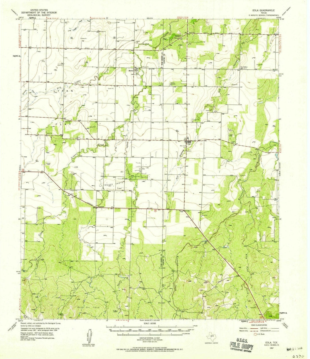 1957 EOLA, TX - Texas - USGS Topographic Map
