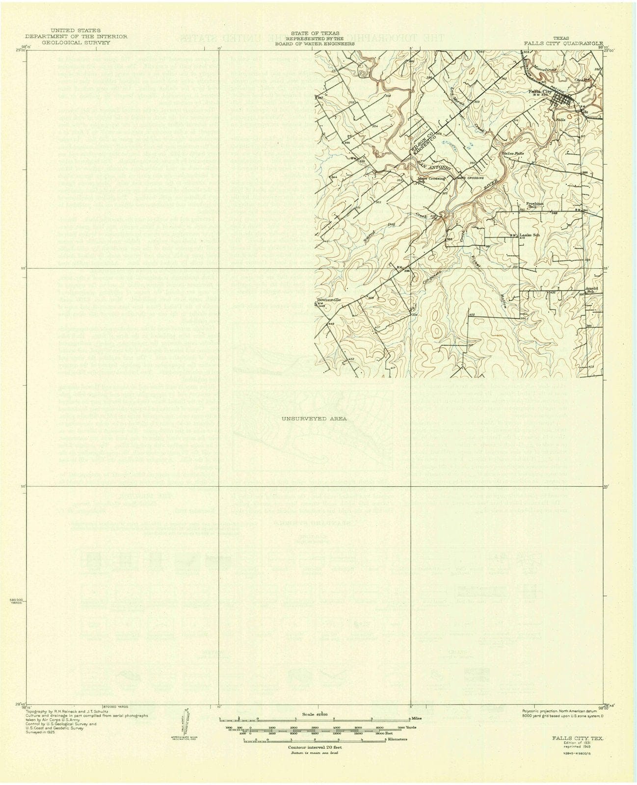 1931 Falls City, TX - Texas - USGS Topographic Map
